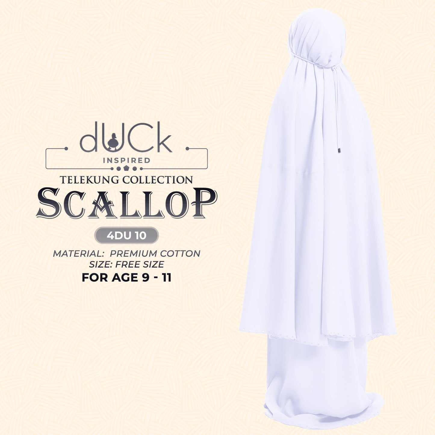 dUCk Inspired Scallop (Kids) Telekung Collection (age 9 to 11) Free Woven Bag (4DU)