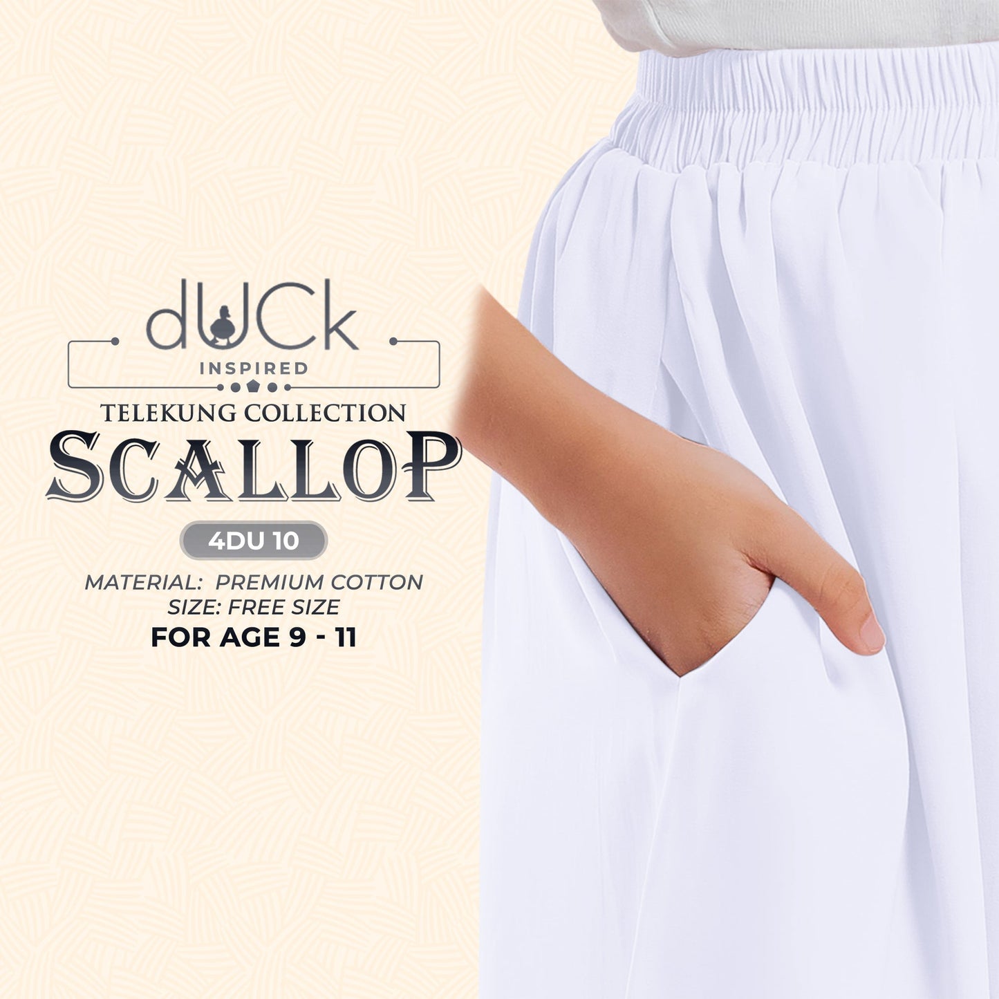 dUCk Inspired Scallop (Kids) Telekung Collection (age 9 to 11) Free Woven Bag (4DU)