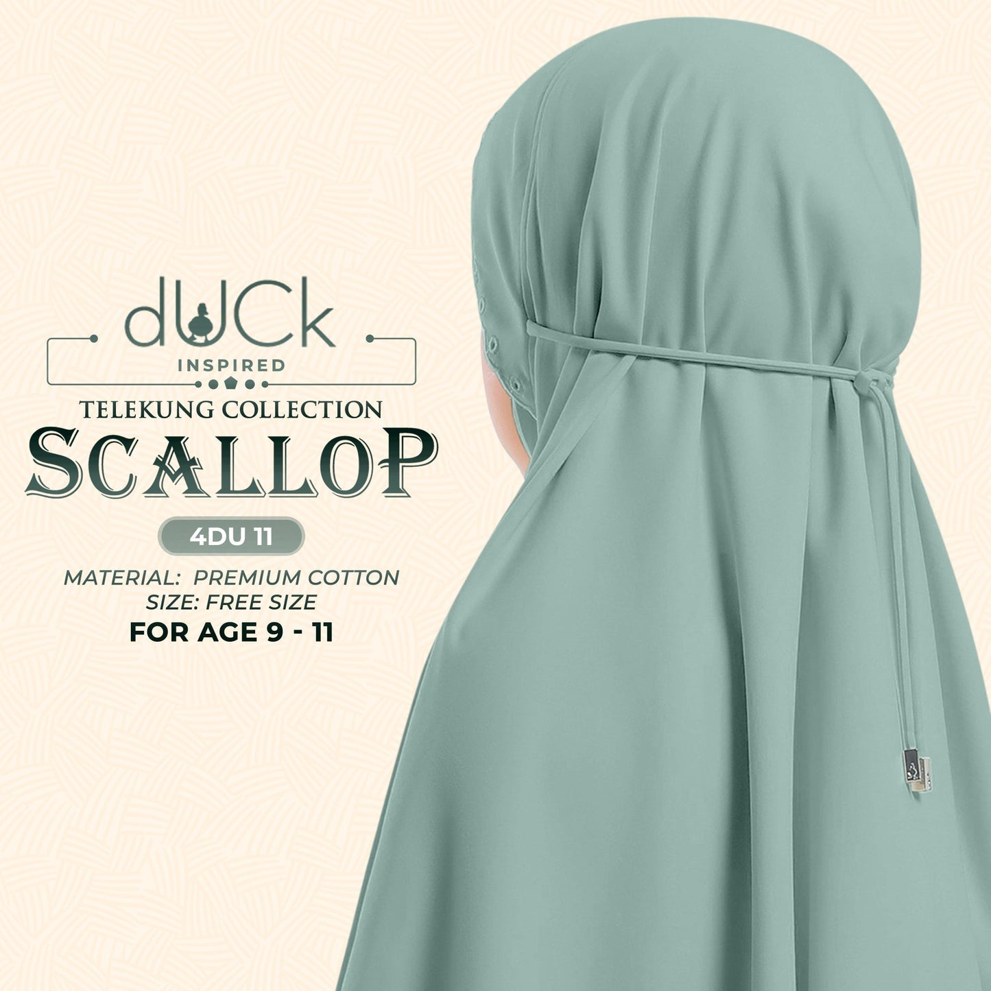 dUCk Inspired Scallop (Kids) Telekung Collection (age 9 to 11) Free Woven Bag (4DU)