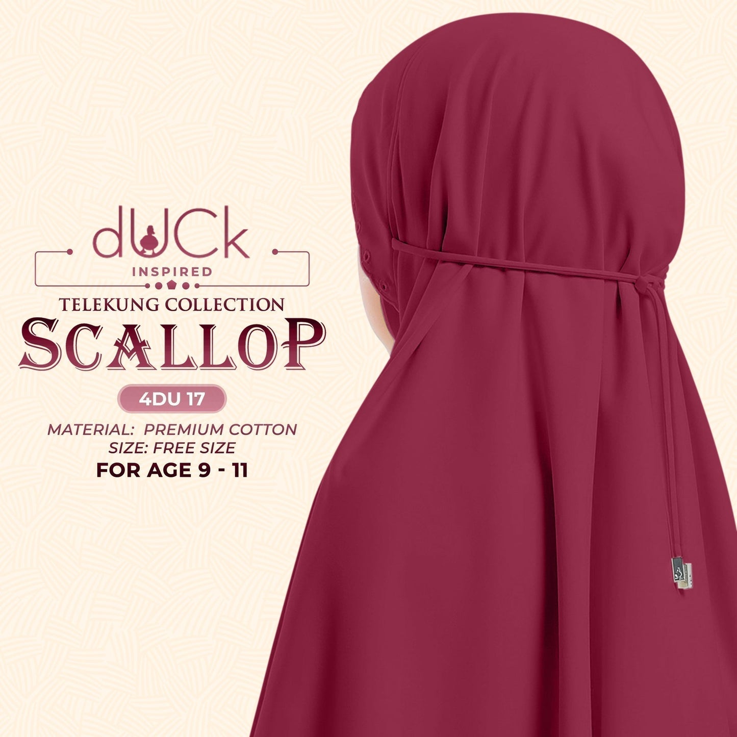 dUCk Inspired Scallop (Kids) Telekung Collection (age 9 to 11) Free Woven Bag (4DU)