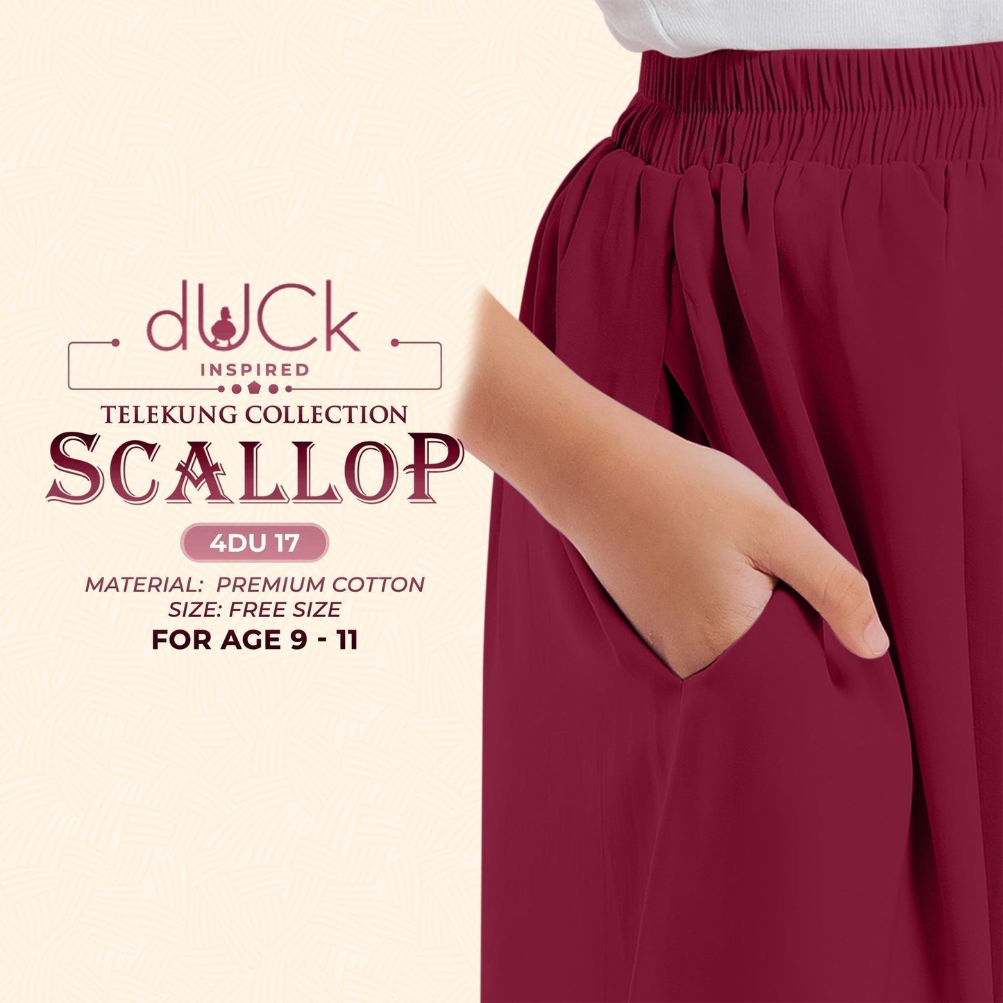 dUCk Inspired Scallop (Kids) Telekung Collection (age 9 to 11) Free Woven Bag (4DU)