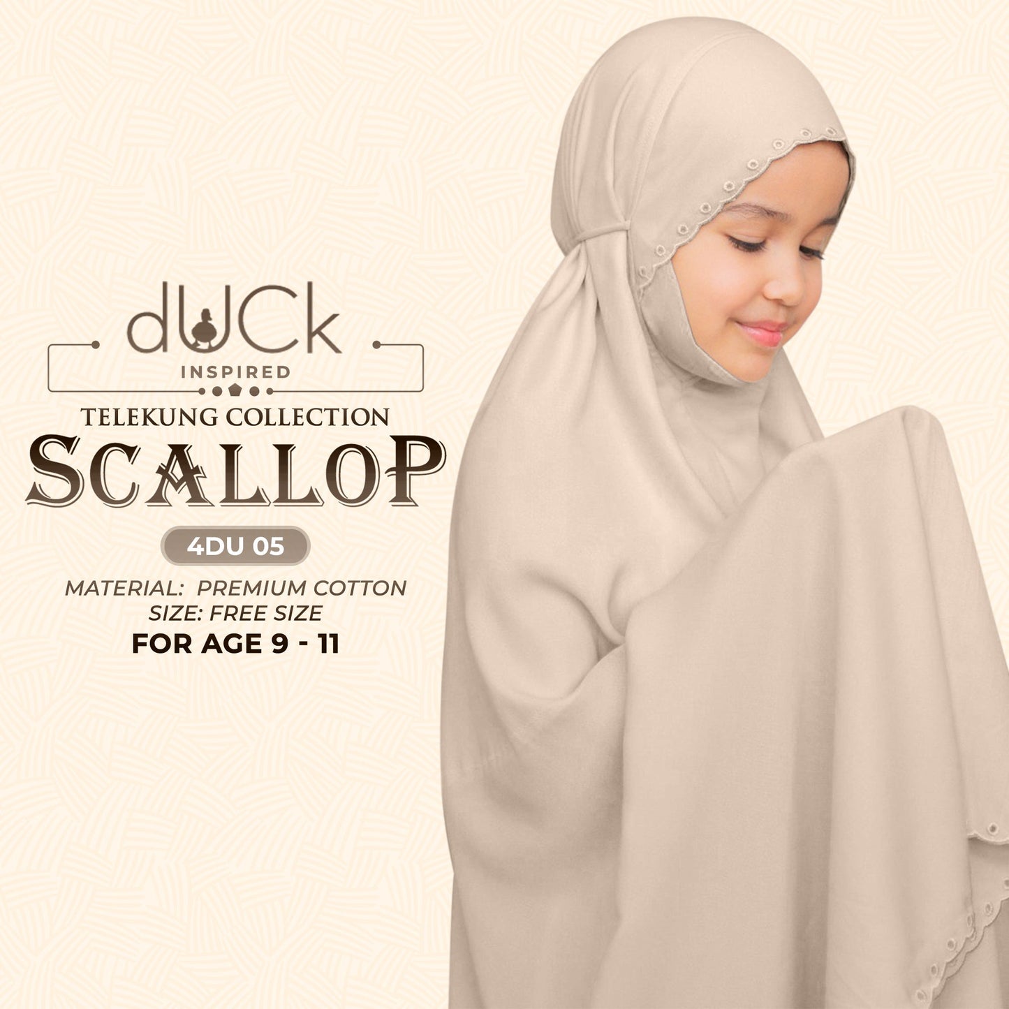 dUCk Scallop (Kid) Telekung Collection (age 9 to 11) Free Woven Bag