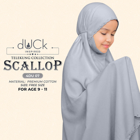 dUCk Inspired Scallop (Kids) Telekung Collection (age 9 to 11) Free Woven Bag (4DU)