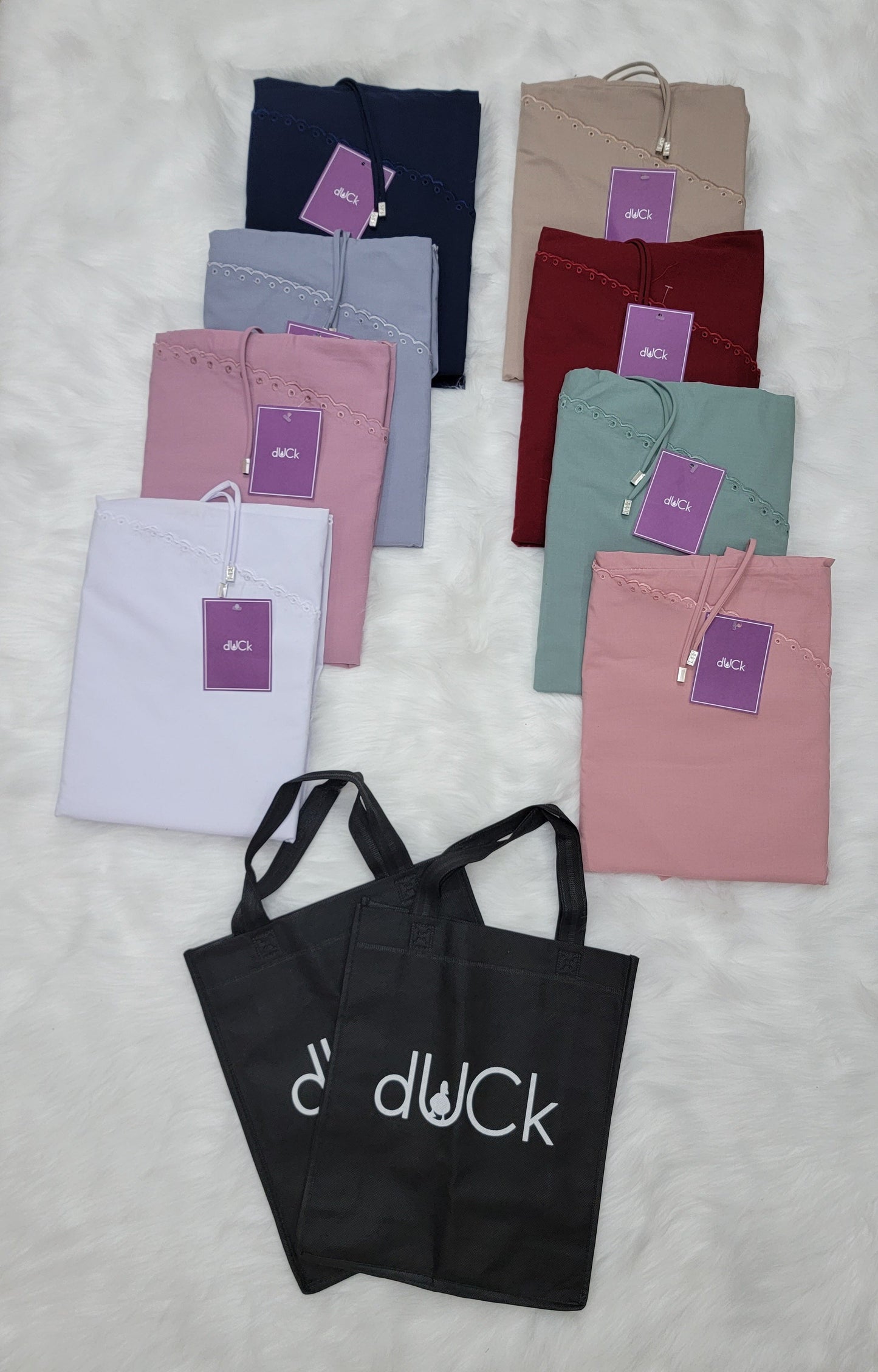 dUCk Inspired Scallop (Kids) Telekung Collection (age 9 to 11) Free Woven Bag (4DU)