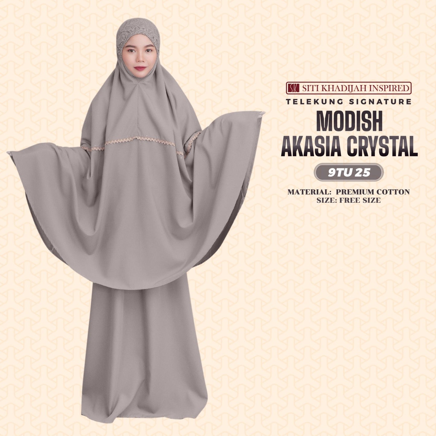 Telekung Siti Khadijah Inspired Modish Akasia Crystal Collection - Free Wovenbag (9TU)
