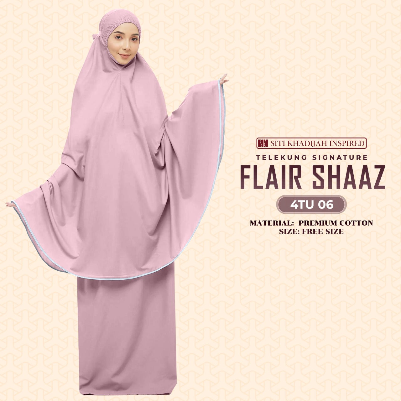 Telekung Siti Khadijah Inspired Signature Flair Shaaz - FREE Woven bag (4TU)