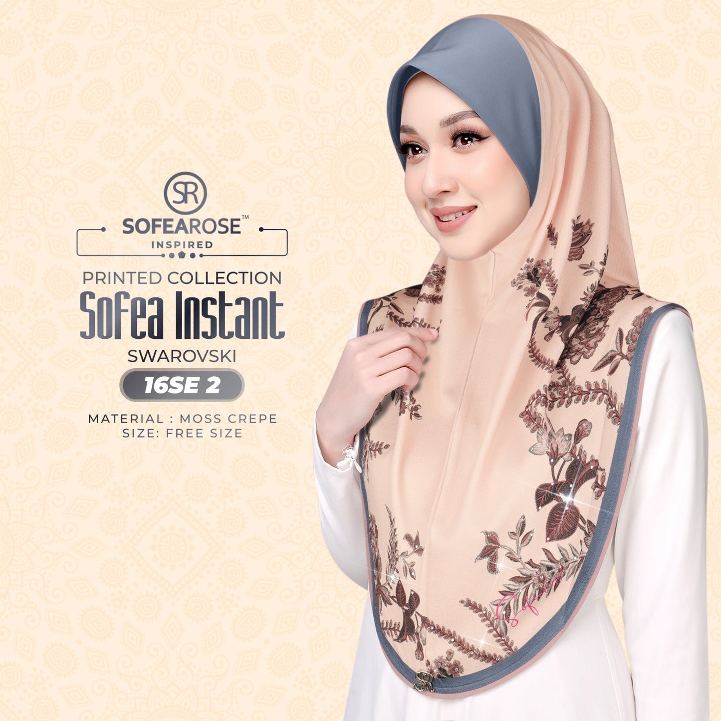 Sofea Rose Printed Swarovski Instant Sarung