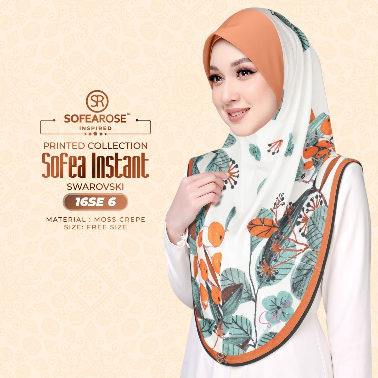 Sofea Rose Printed Swarovski Instant Sarung