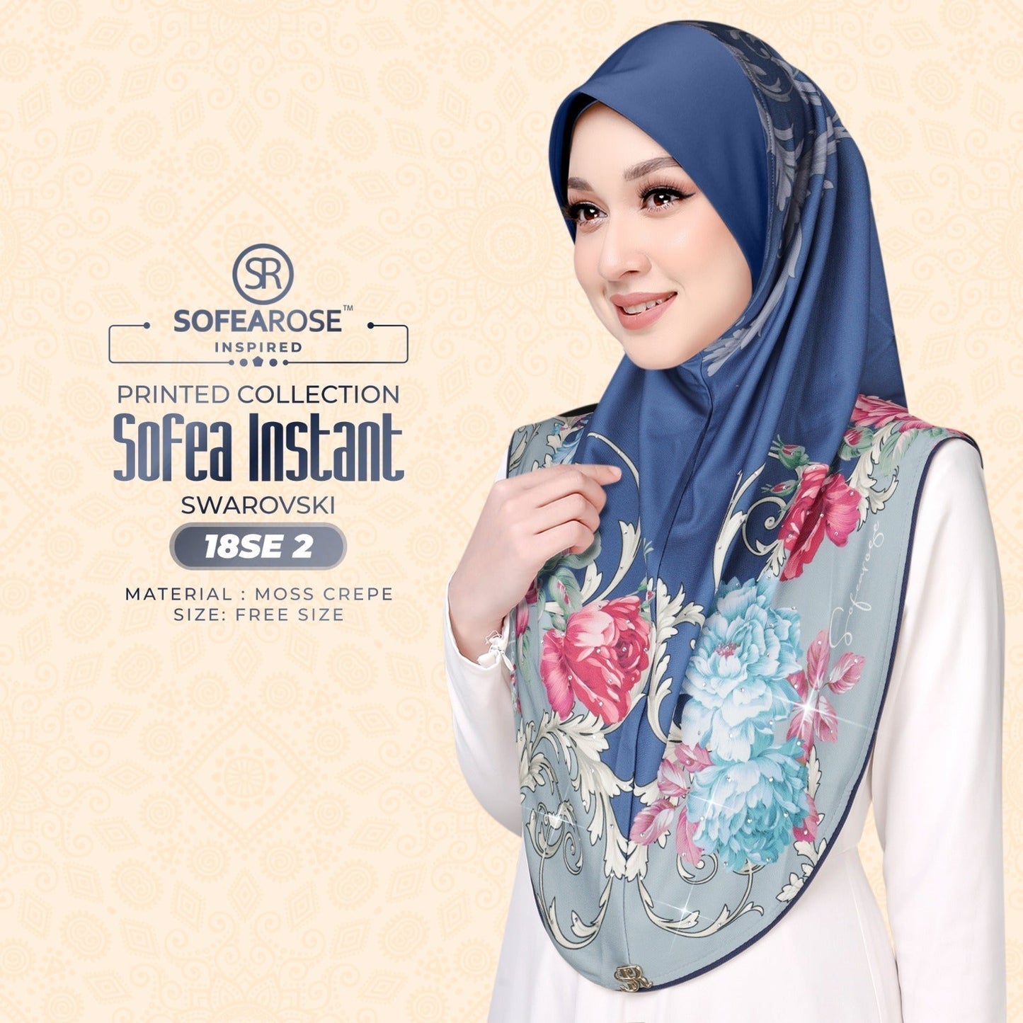 Sofea Rose Printed Swarovski Instant Sarung