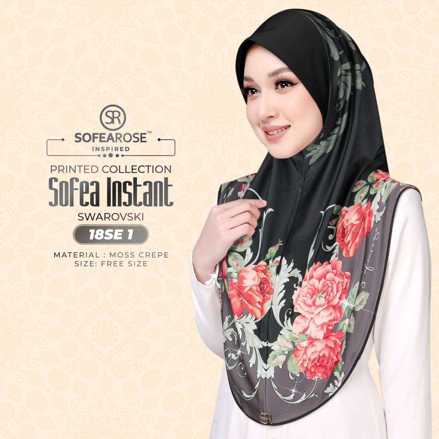 Sofea Rose Printed Swarovski Instant Sarung