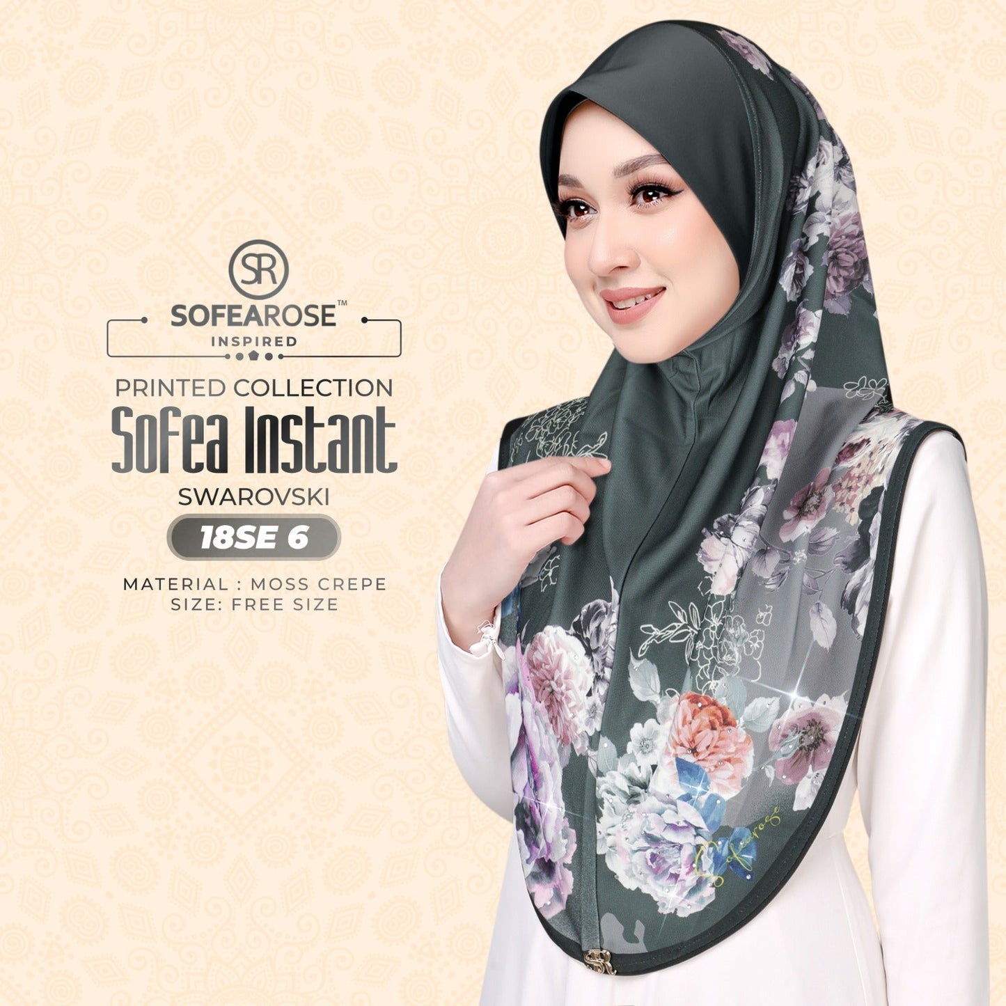 Sofea Rose Printed Swarovski Instant Sarung