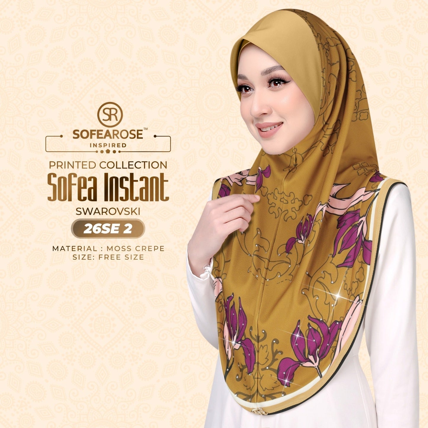 Sofea Rose Printed Swarovski Instant Sarung