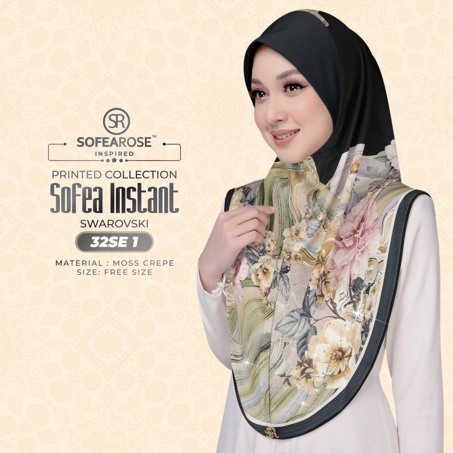 Sofea Rose Printed Swarovski Instant Sarung Collection