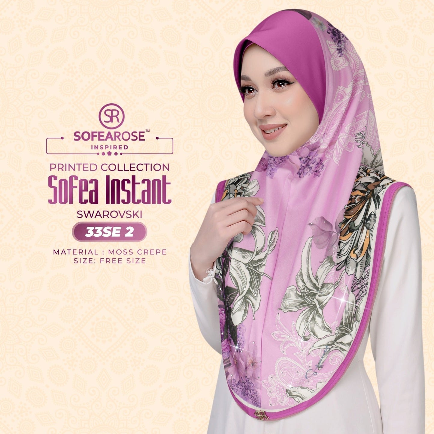 Sofea Rose Printed Swarovski Instant Sarung Collection