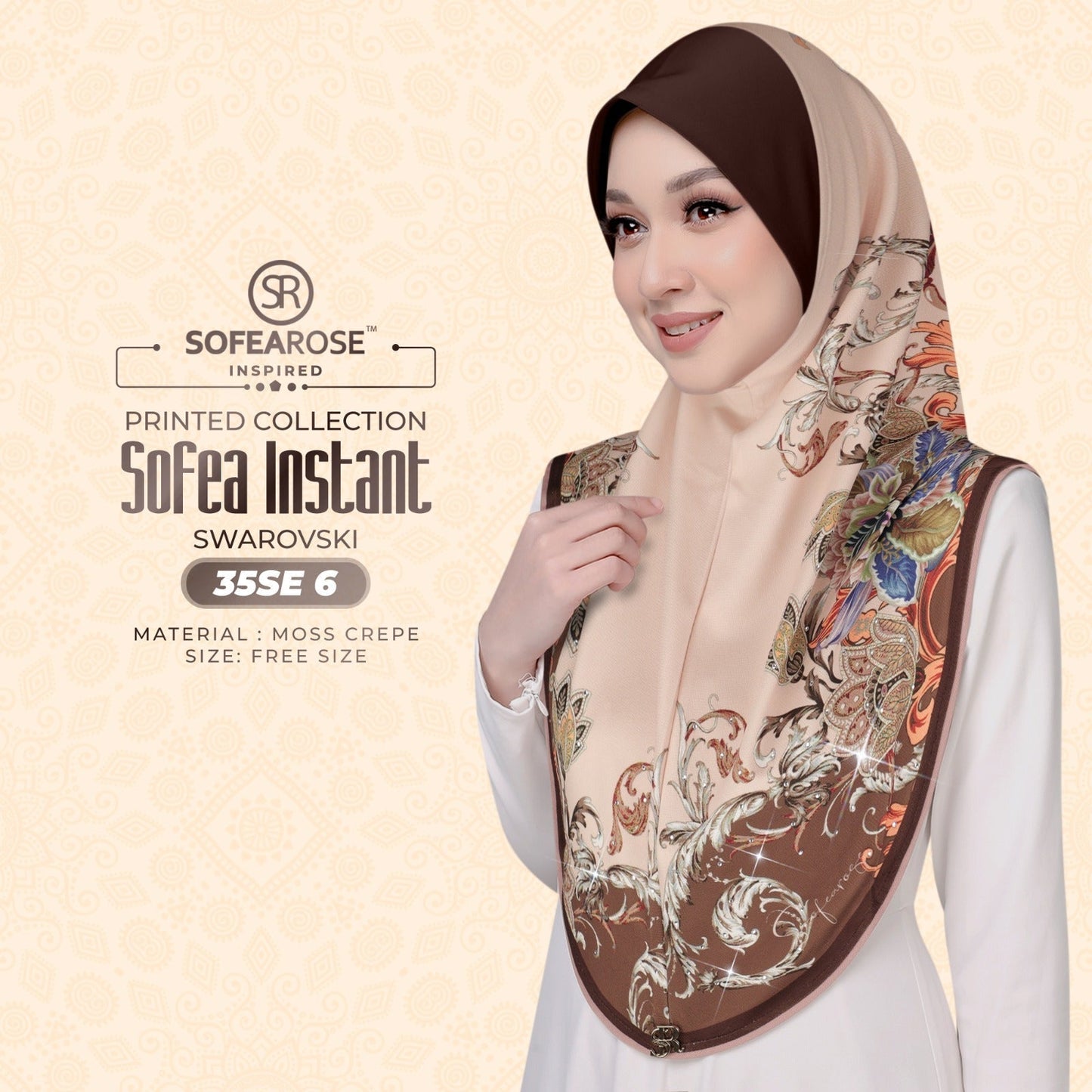 Sofea Rose Printed Swarovski Instant Sarung
