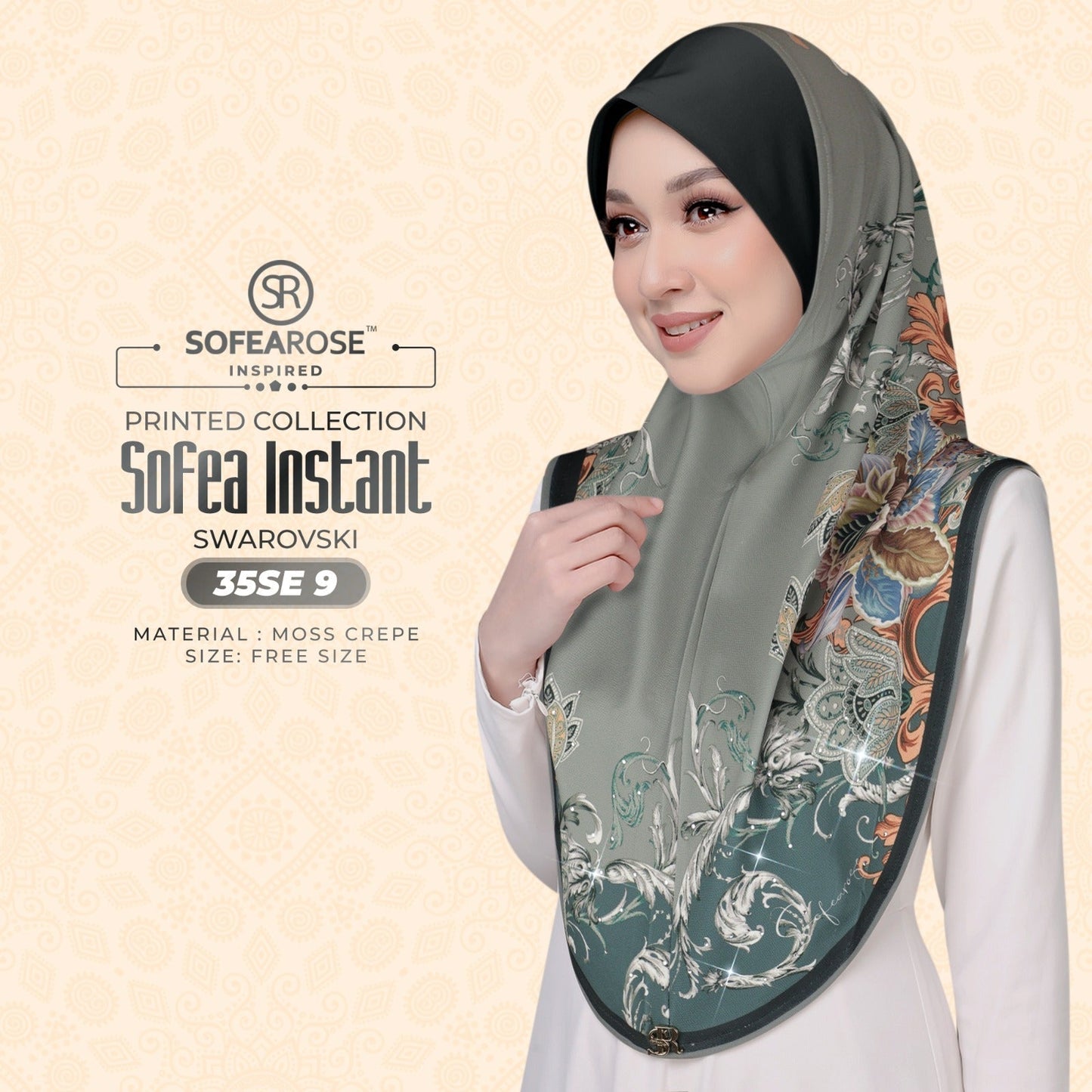 Sofea Rose Printed Swarovski Instant Sarung