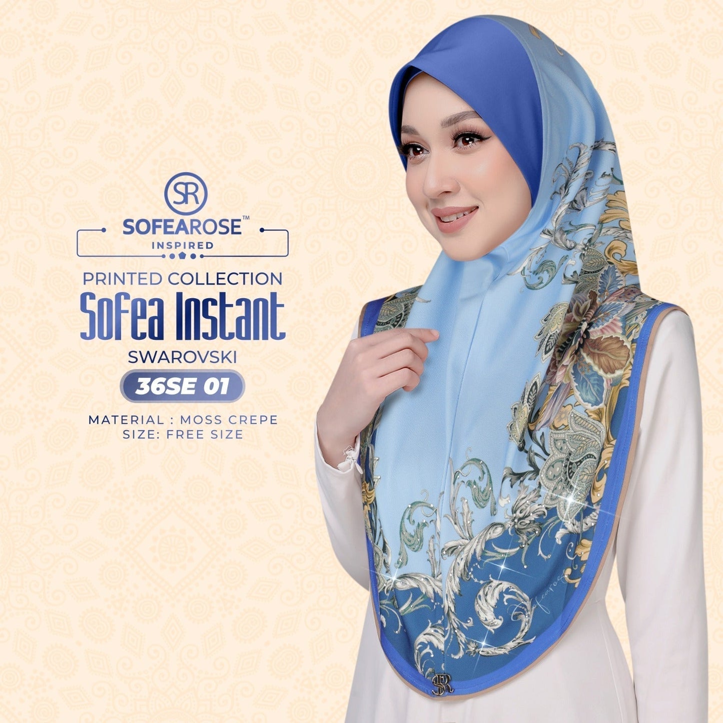 Sofea Rose Printed Swarovski Instant Sarung