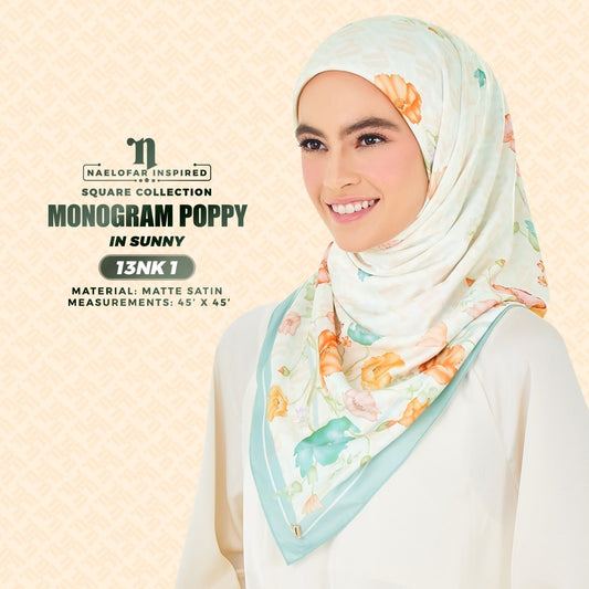 Naelofar Inspired Monogram Poppy Printed Square (13NK)