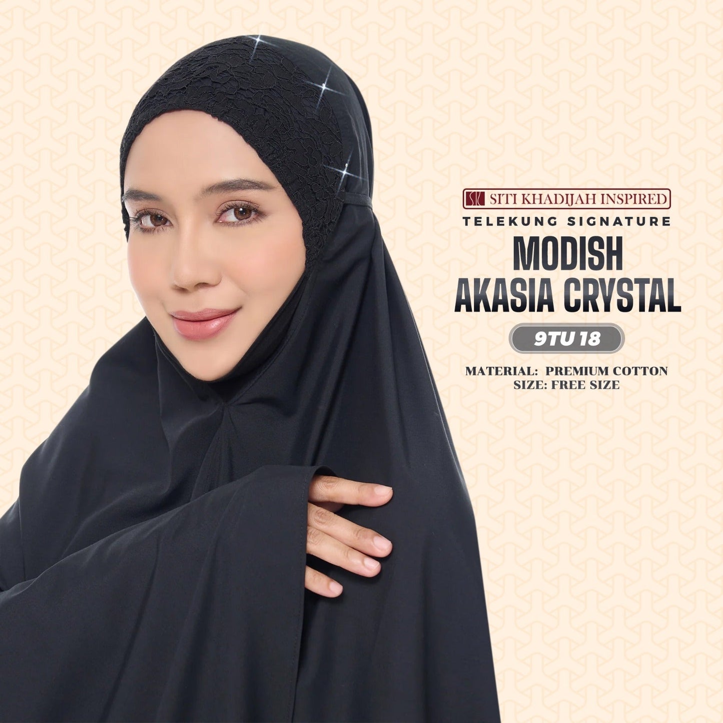 Telekung Siti Khadijah Inspired Modish Akasia Crystal Collection - Free Wovenbag (9TU)