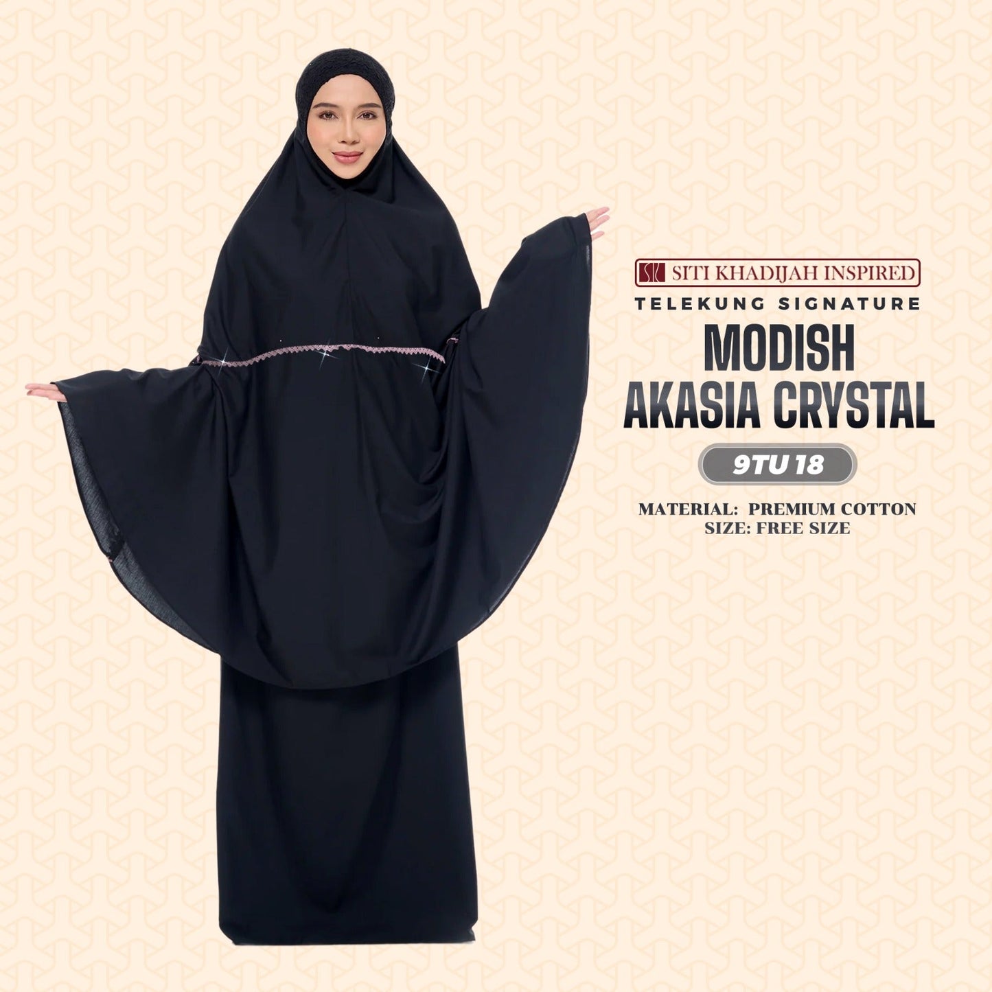 Telekung Siti Khadijah Inspired Modish Akasia Crystal Collection - Free Wovenbag (9TU)