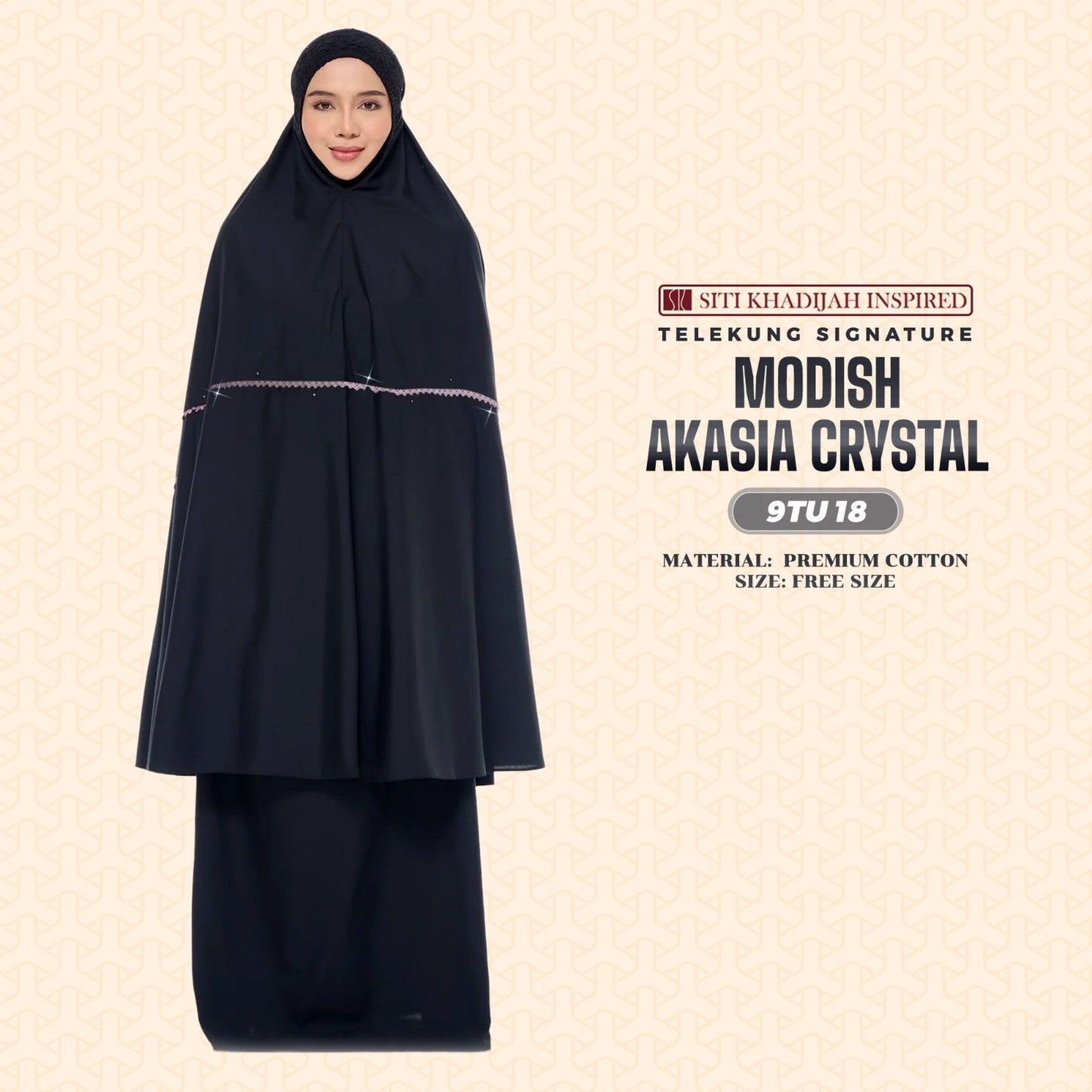 Telekung Siti Khadijah Inspired Modish Akasia Crystal Collection - Free Wovenbag (9TU)
