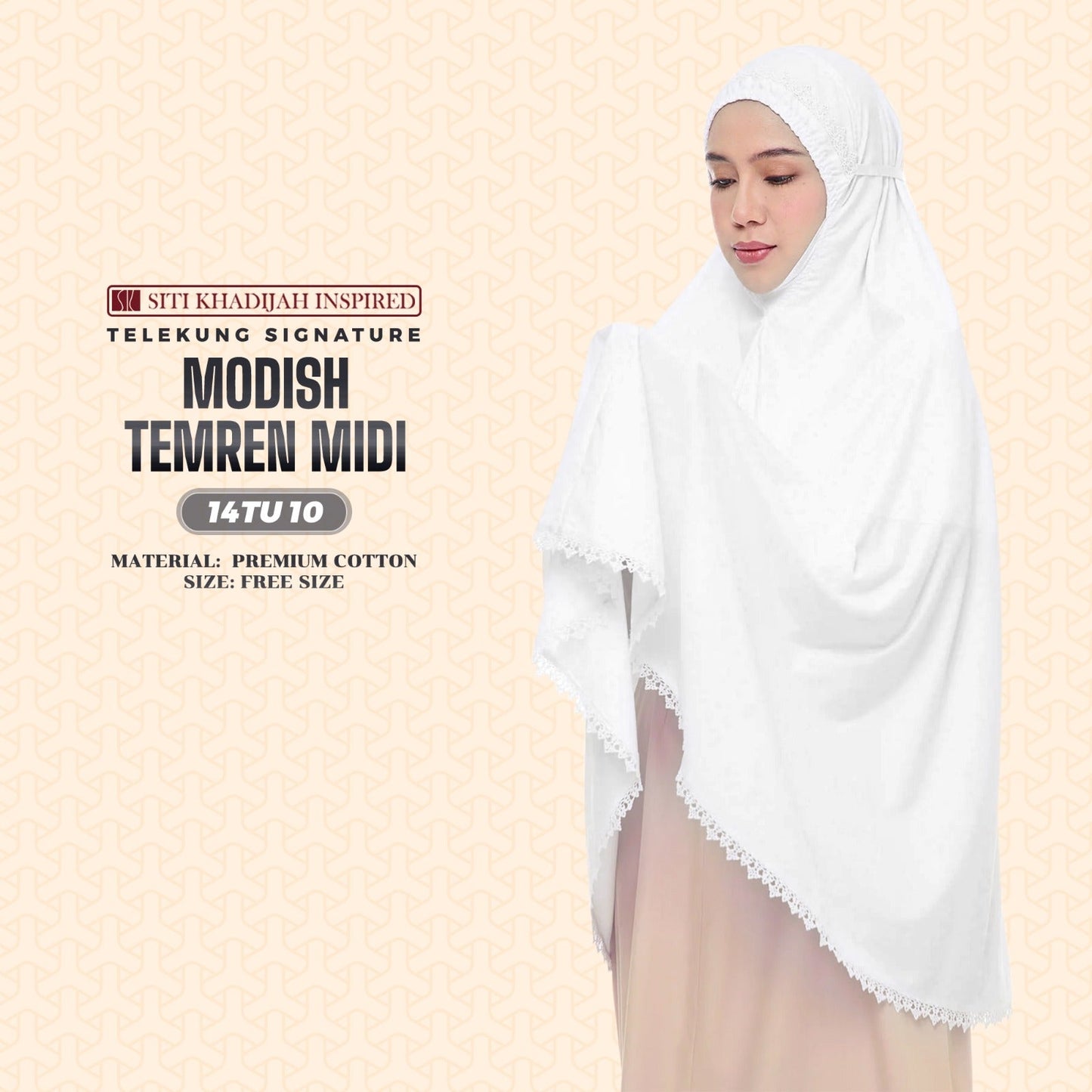 Telekung Siti Khadijah Inspired Modish Temren Midi (Top Only) - Free Wovenbag