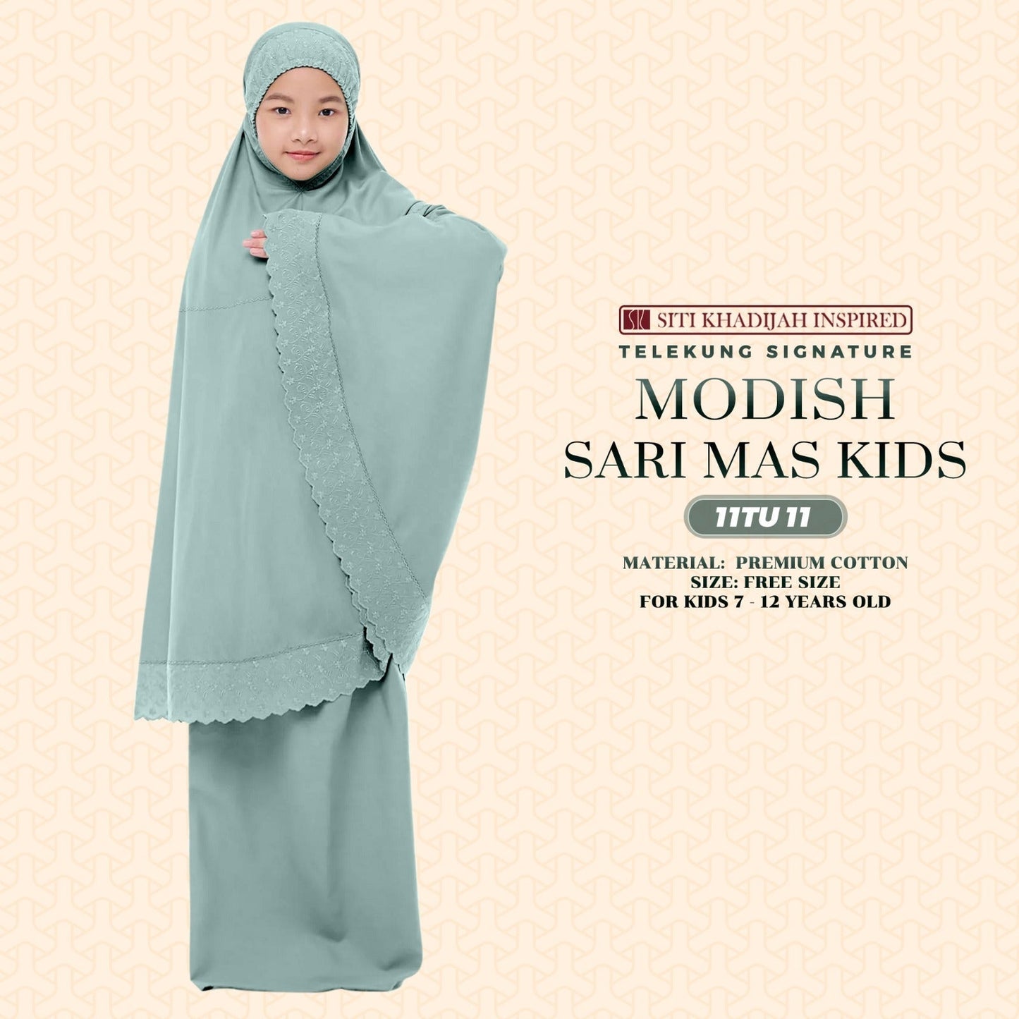 Telekung Siti Khadijah Inspired Signature Sari Mas Kids - Free Wovenbag
