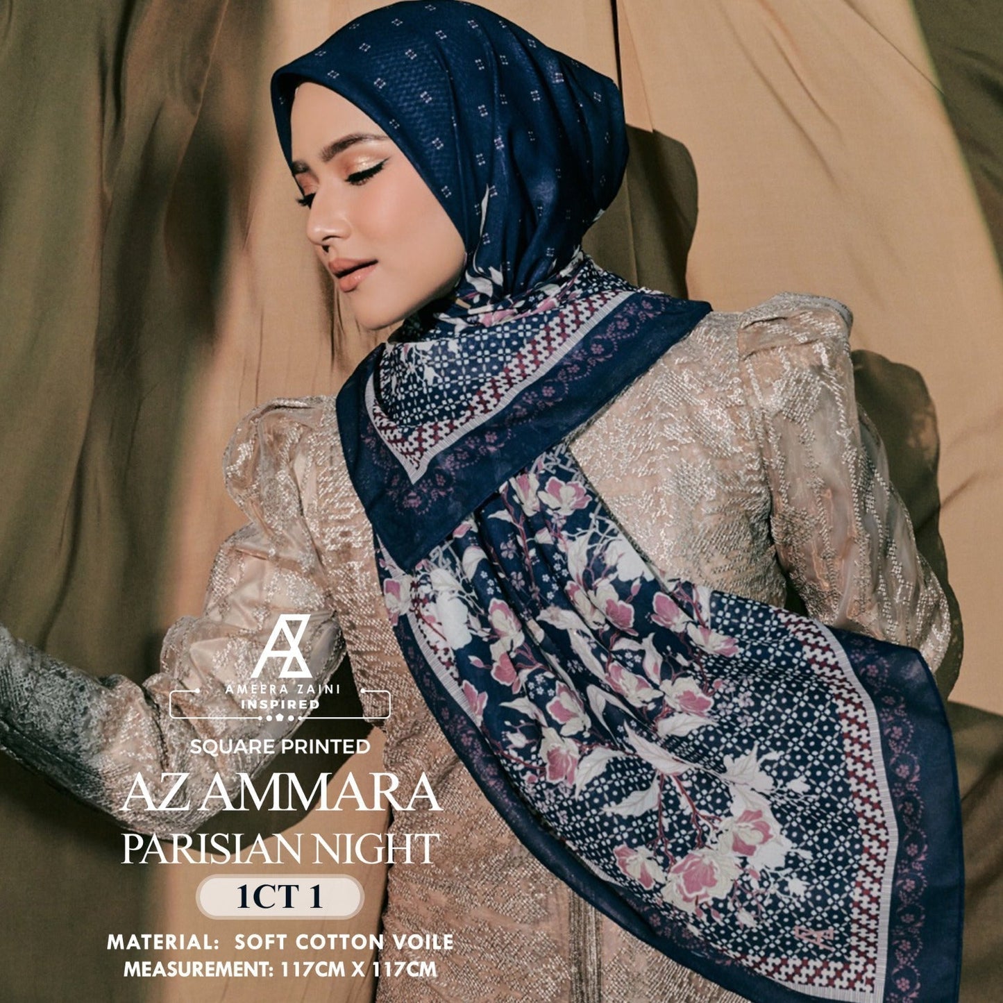Ameera Zaini Inspired AZ AMMARA Solf Cotton Voile Printed Square Collection (1CT)