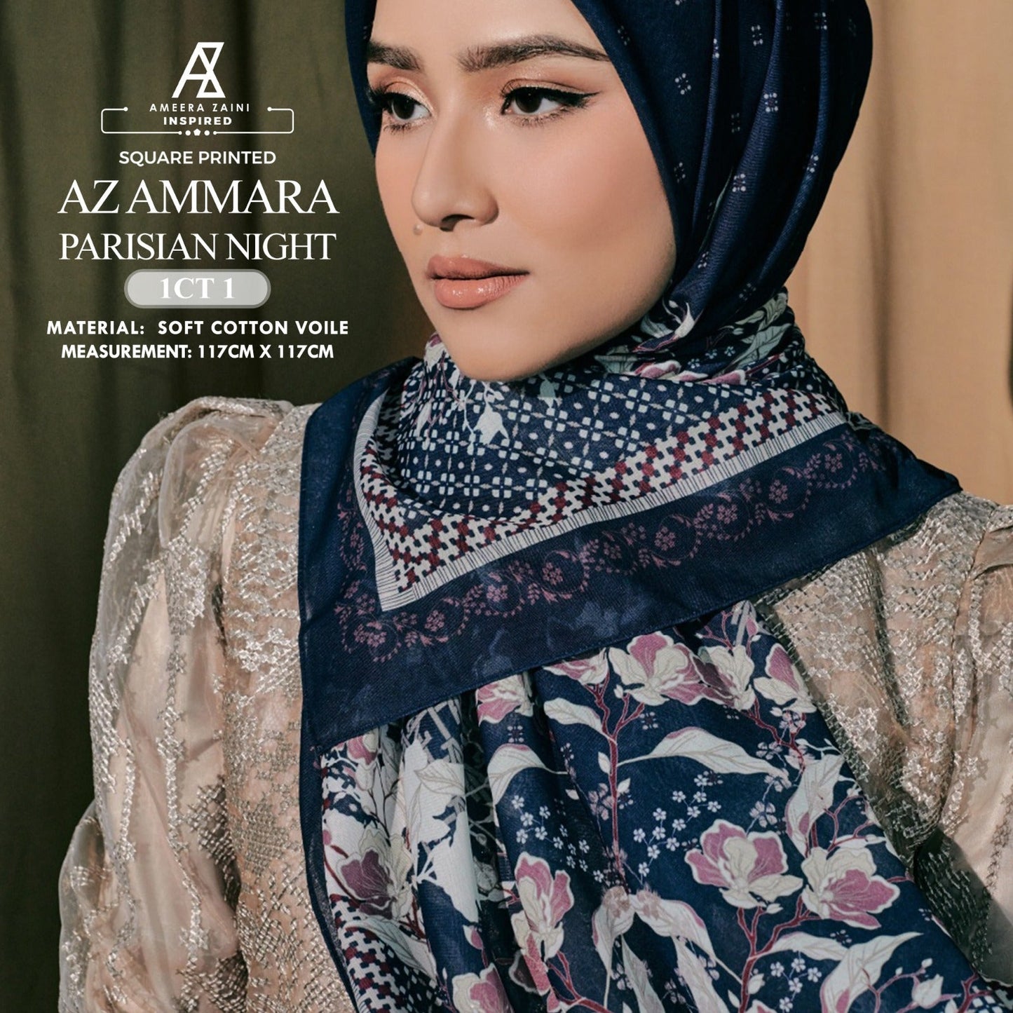 Ameera Zaini Inspired AZ AMMARA Solf Cotton Voile Printed Square Collection (1CT)