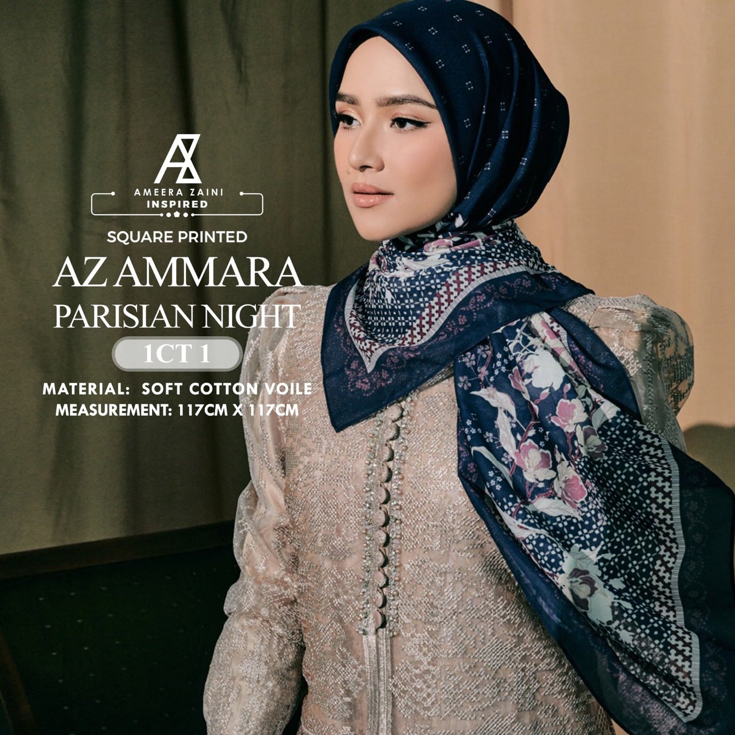 Ameera Zaini Inspired AZ AMMARA Solf Cotton Voile Printed SQ Collection (1CT)