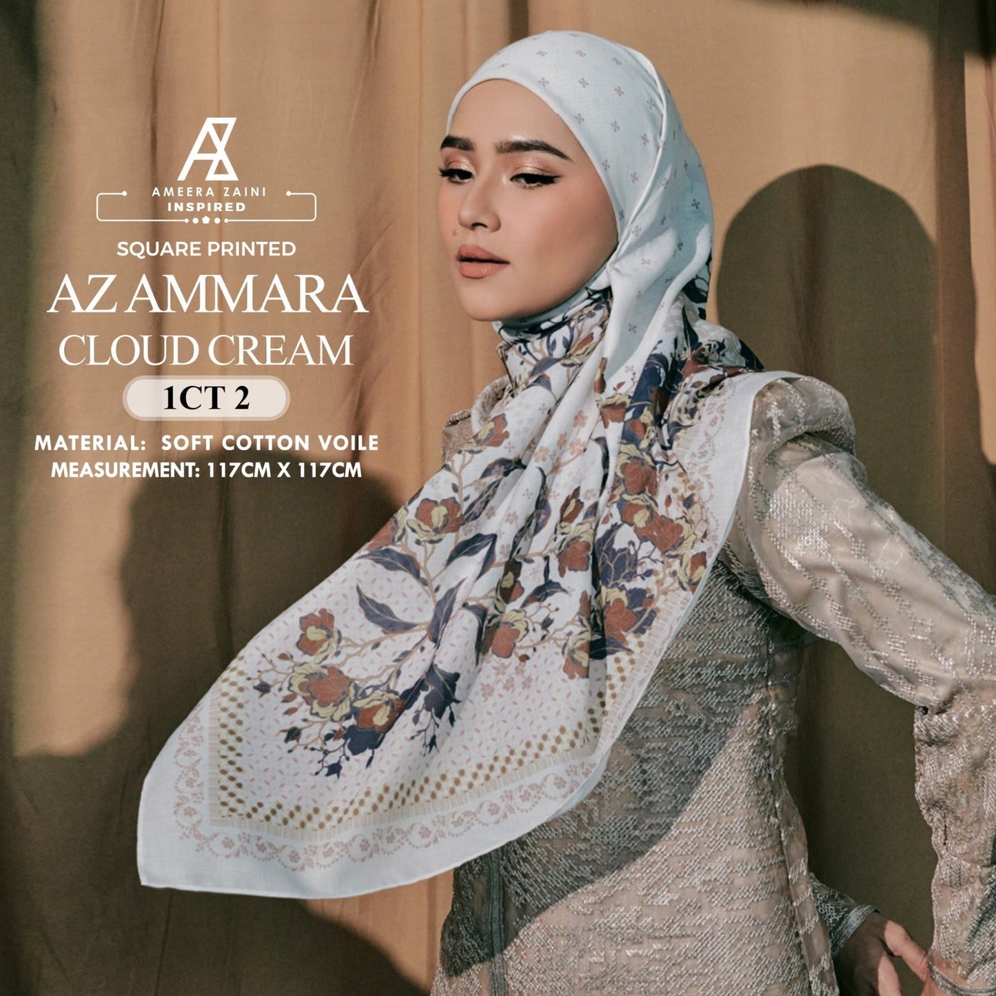 Ameera Zaini Inspired AZ AMMARA Solf Cotton Voile Printed Square Collection (1CT)