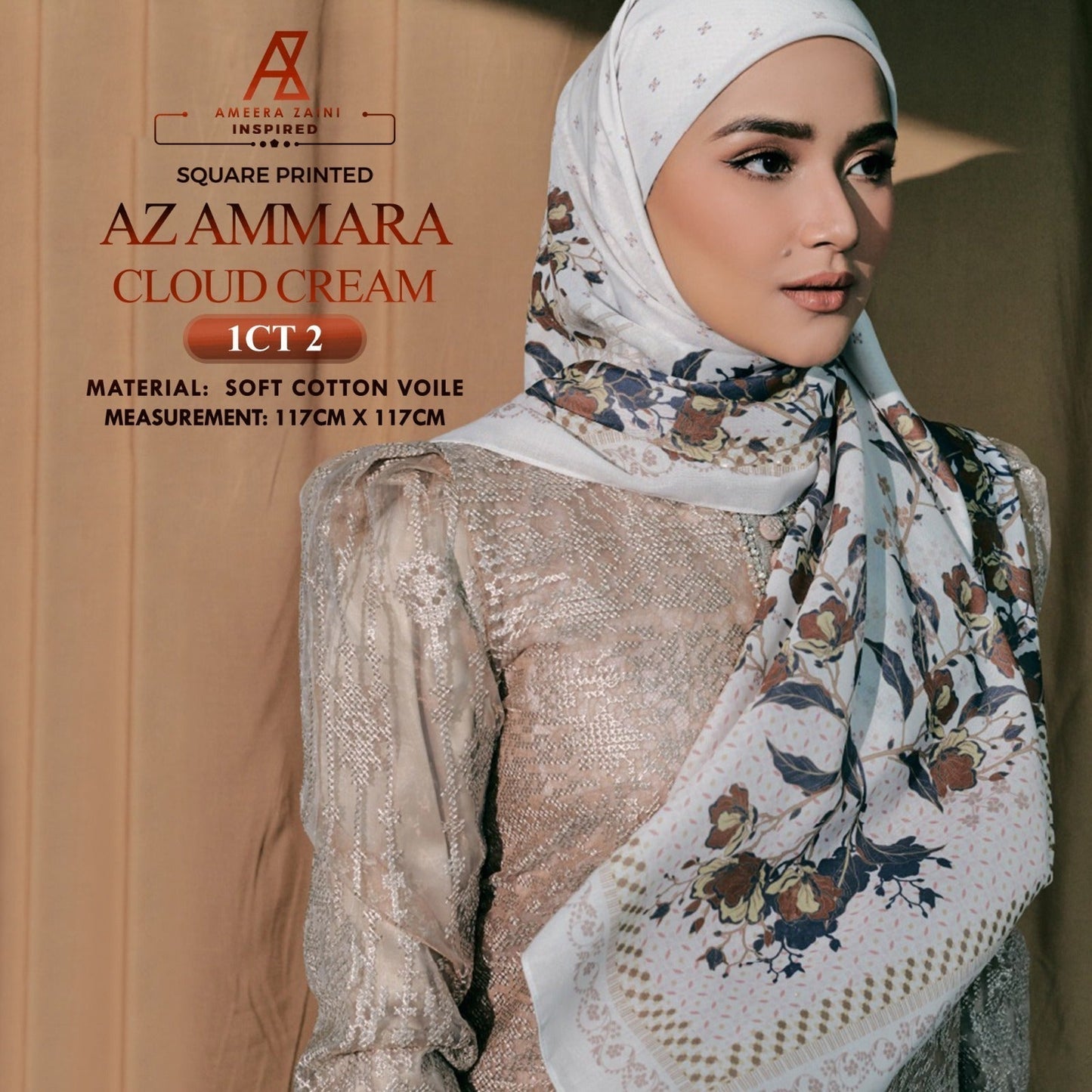Ameera Zaini Inspired AZ AMMARA Solf Cotton Voile Printed Square Collection (1CT)
