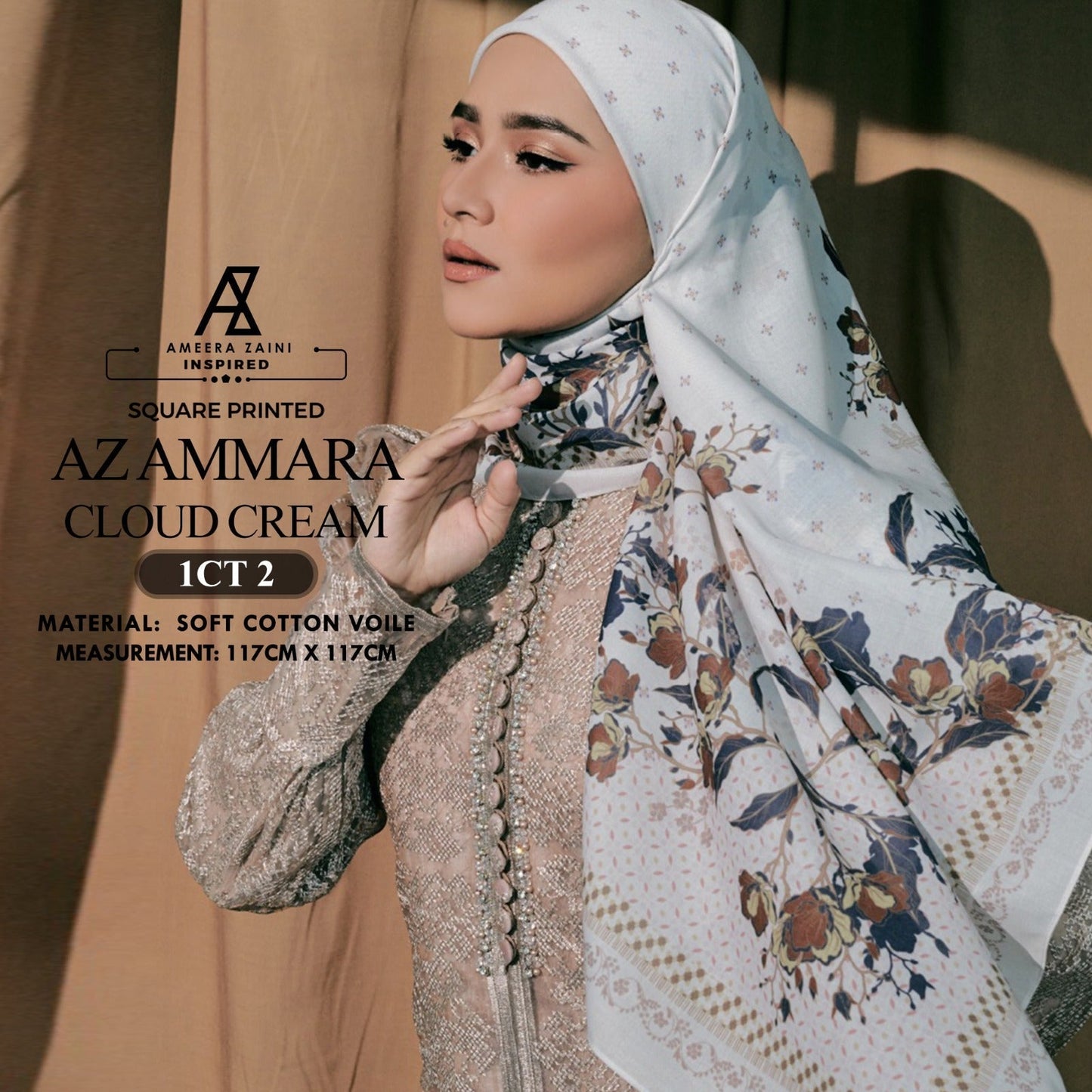Ameera Zaini Inspired AZ AMMARA Solf Cotton Voile Printed Square Collection (1CT)