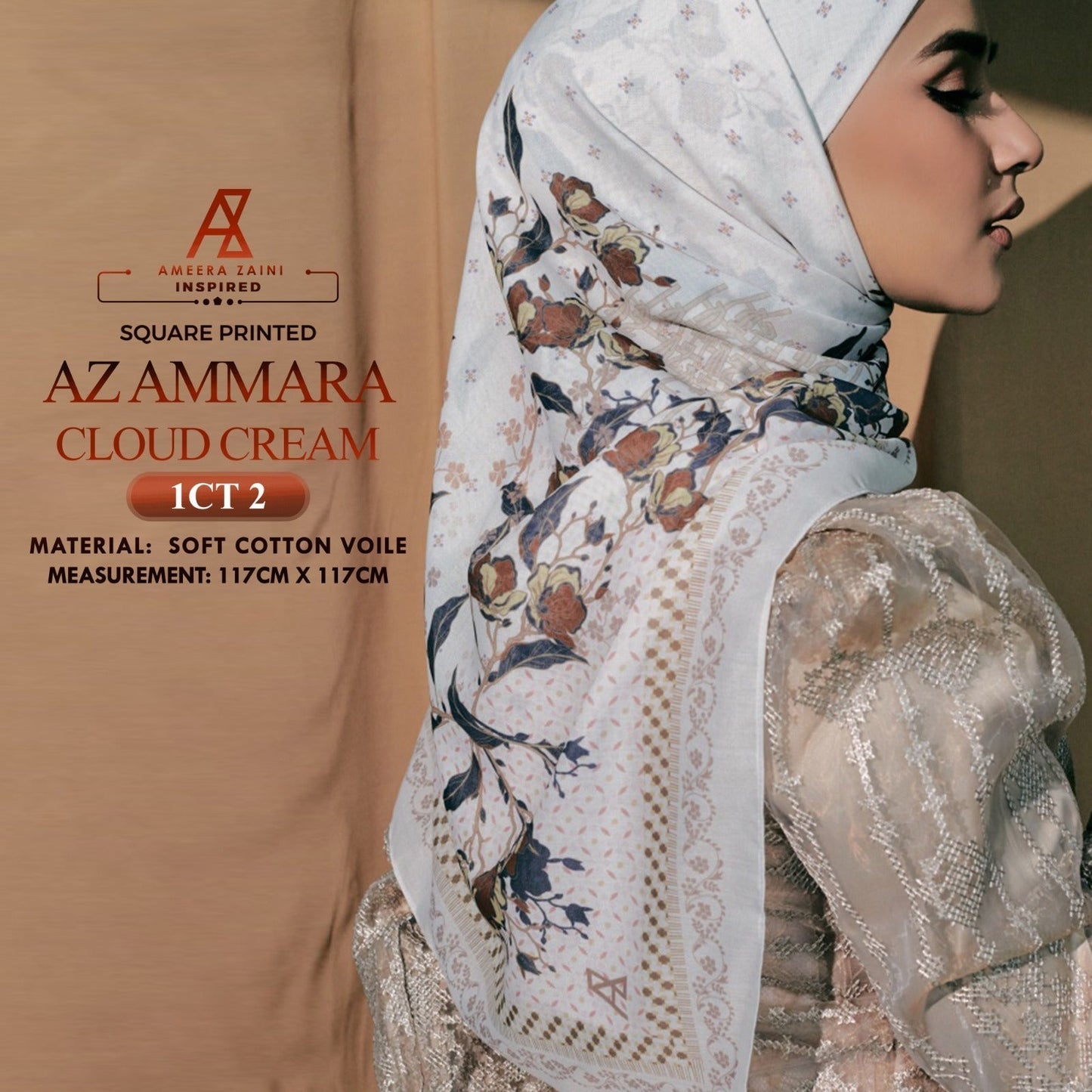 Ameera Zaini Inspired AZ AMMARA Solf Cotton Voile Printed Square Collection (1CT)