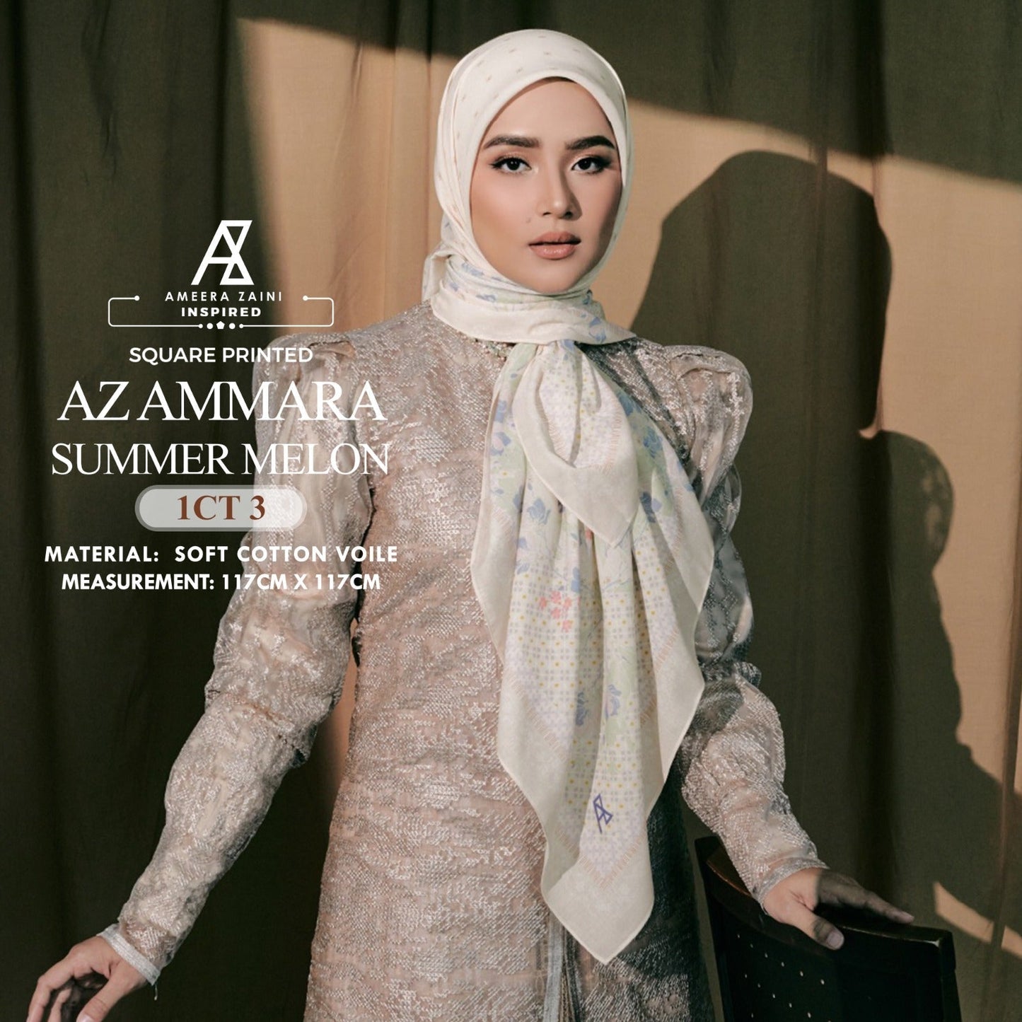 Ameera Zaini Inspired AZ AMMARA Solf Cotton Voile Printed Square Collection (1CT)