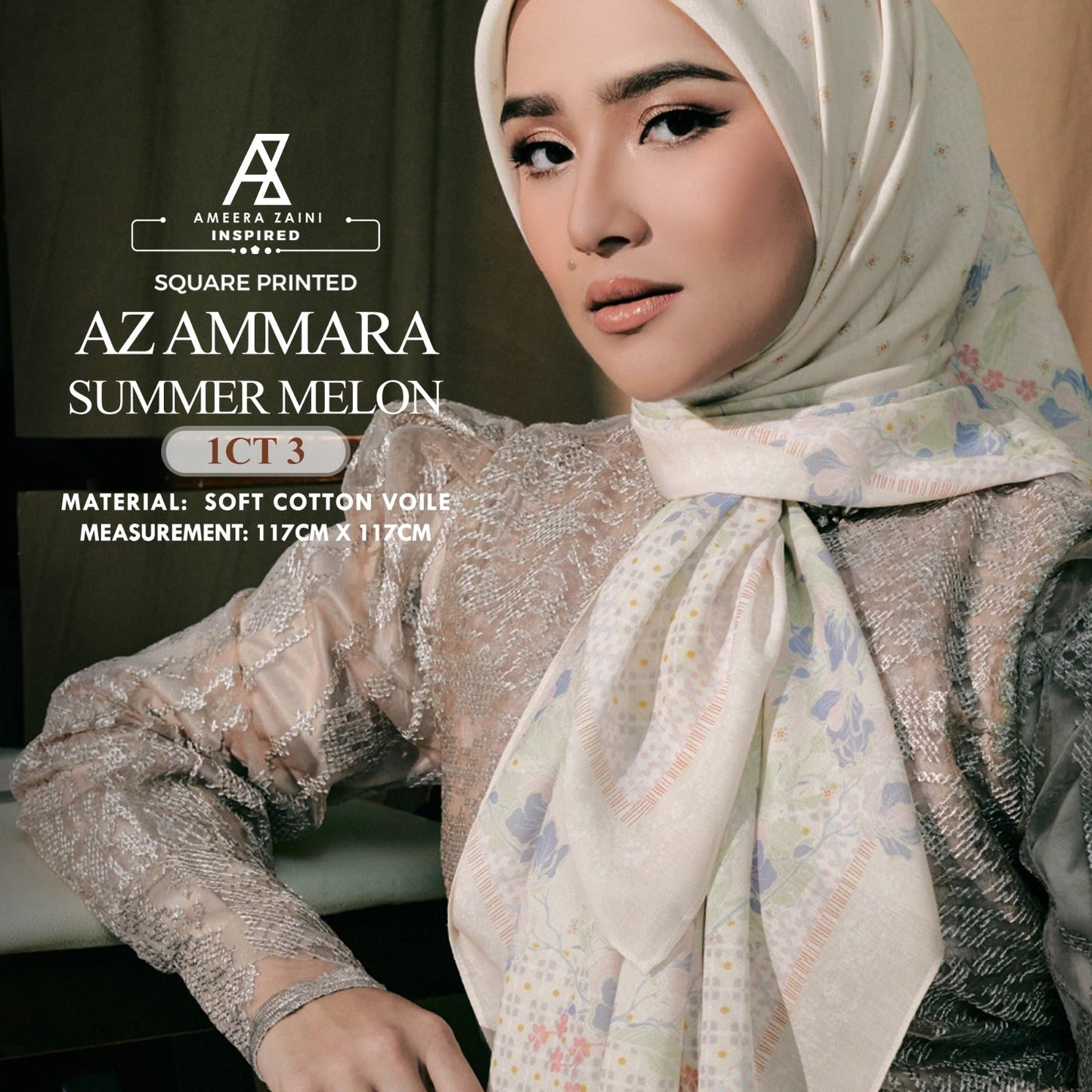 Ameera Zaini Inspired AZ AMMARA Solf Cotton Voile Printed Square Collection (1CT)