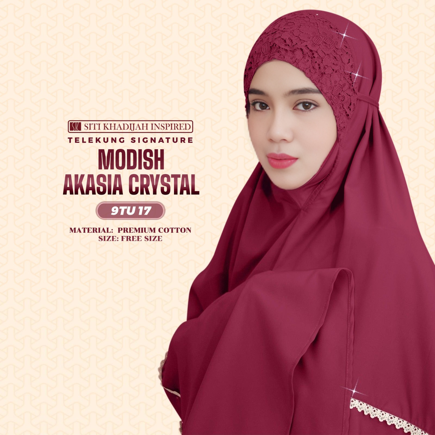 Telekung Siti Khadijah Inspired Modish Akasia Crystal Collection - Free Wovenbag (9TU)