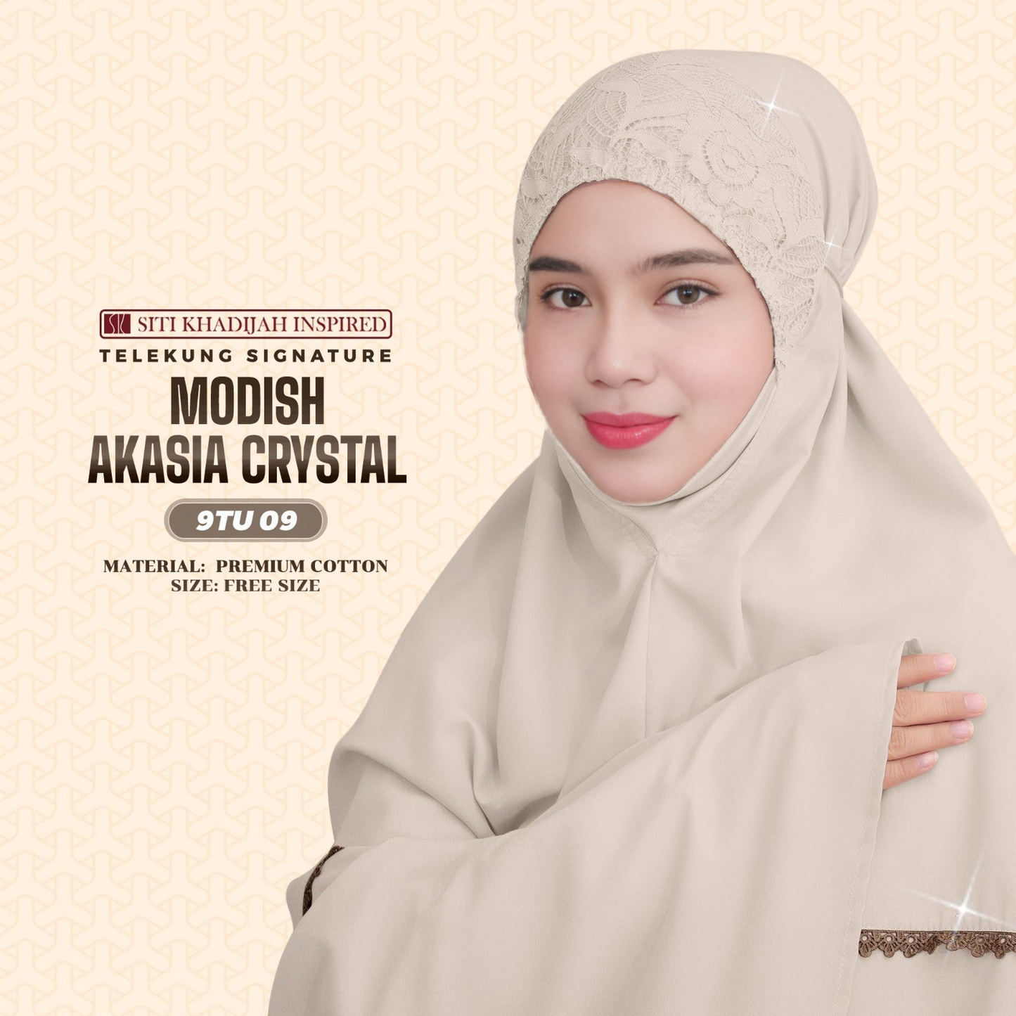 Telekung Siti Khadijah Inspired Modish Akasia Crystal Collection - Free Wovenbag (9TU)