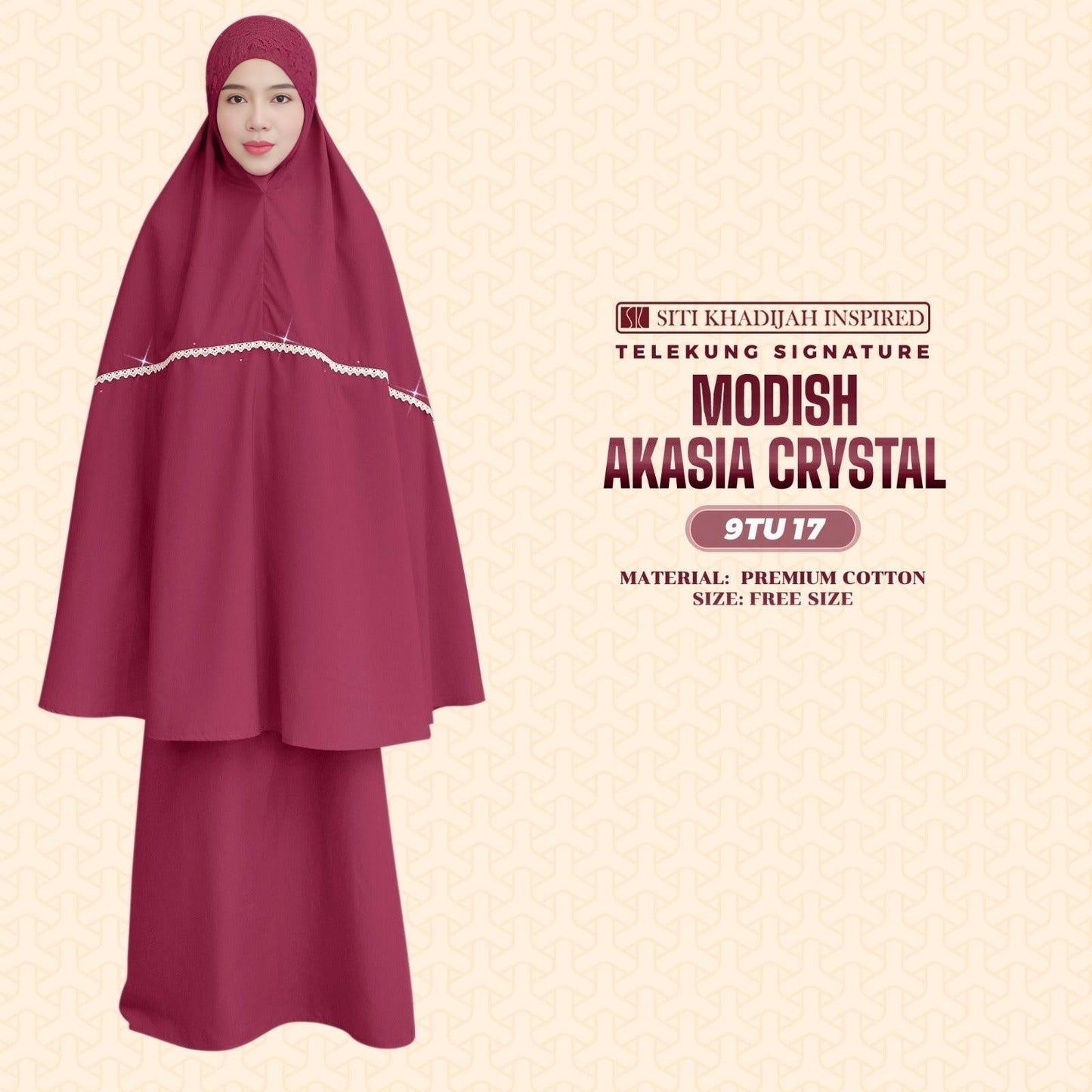 Telekung Siti Khadijah Inspired Modish Akasia Crystal Collection - Free Wovenbag (9TU)