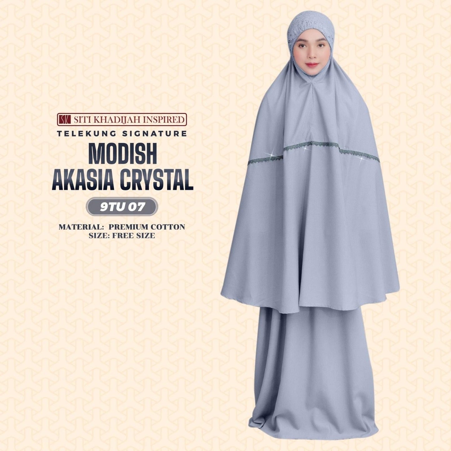 Telekung Siti Khadijah Inspired Modish Akasia Crystal Collection - Free Wovenbag (9TU)