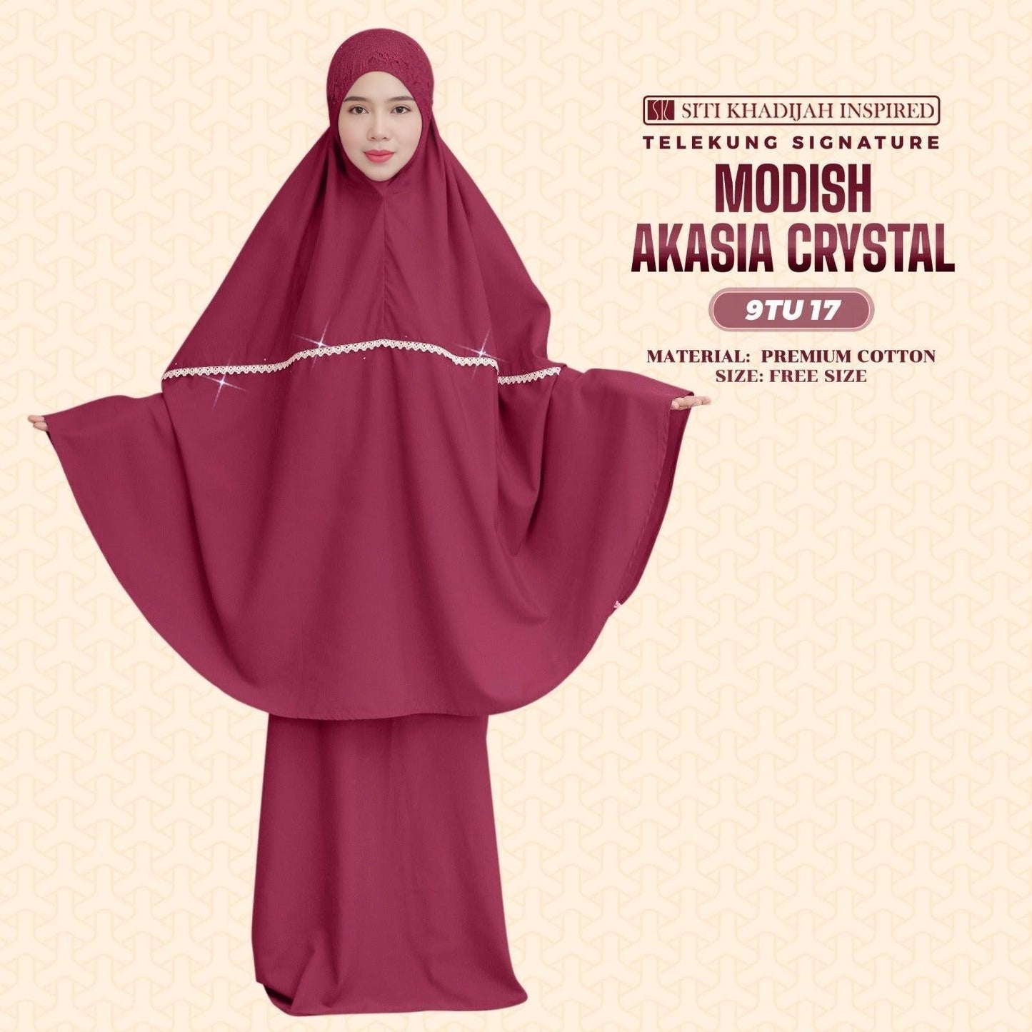 Telekung Siti Khadijah Inspired Modish Akasia Crystal Collection - Free Wovenbag (9TU)