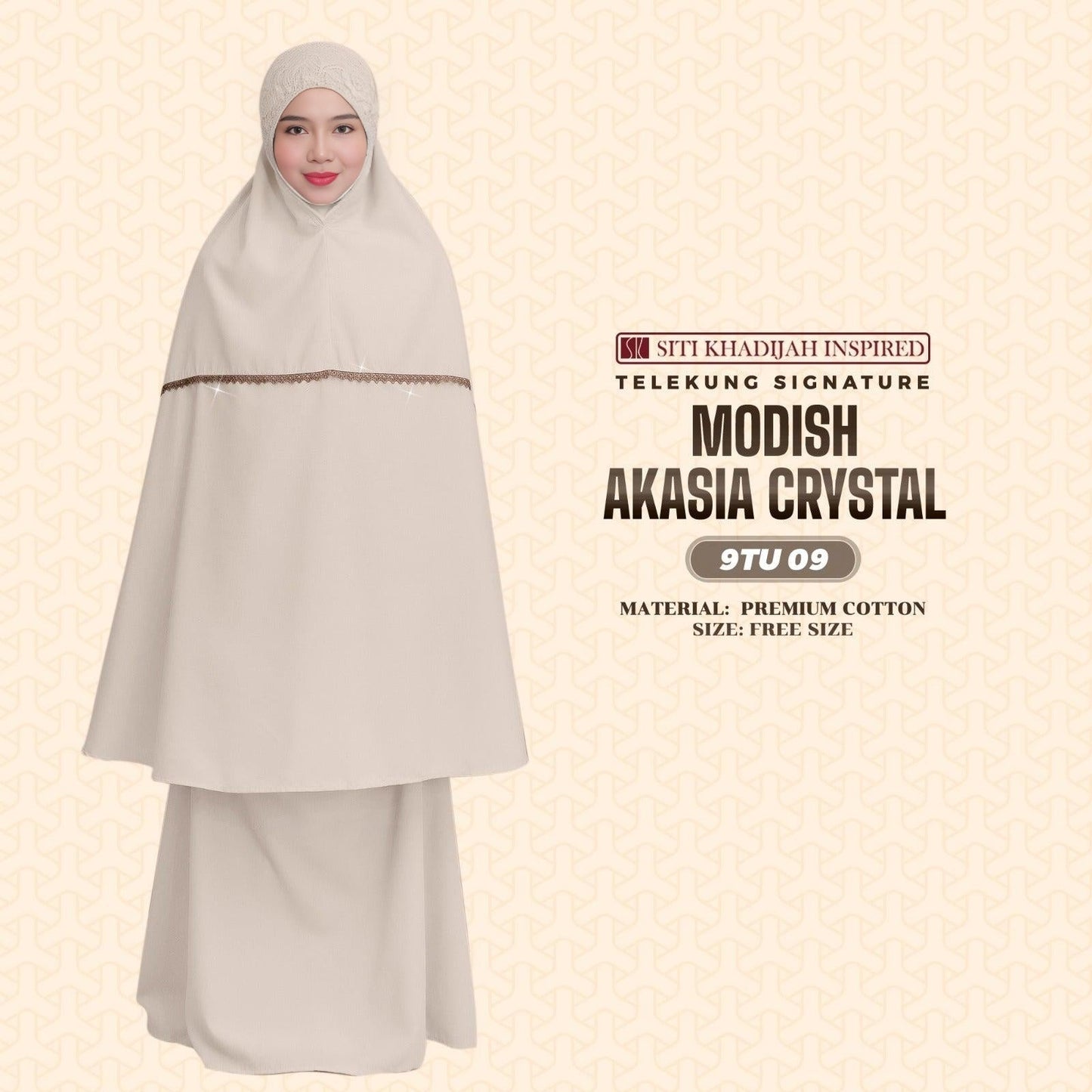 Telekung Siti Khadijah Inspired Modish Akasia Crystal Collection - Free Wovenbag (9TU)