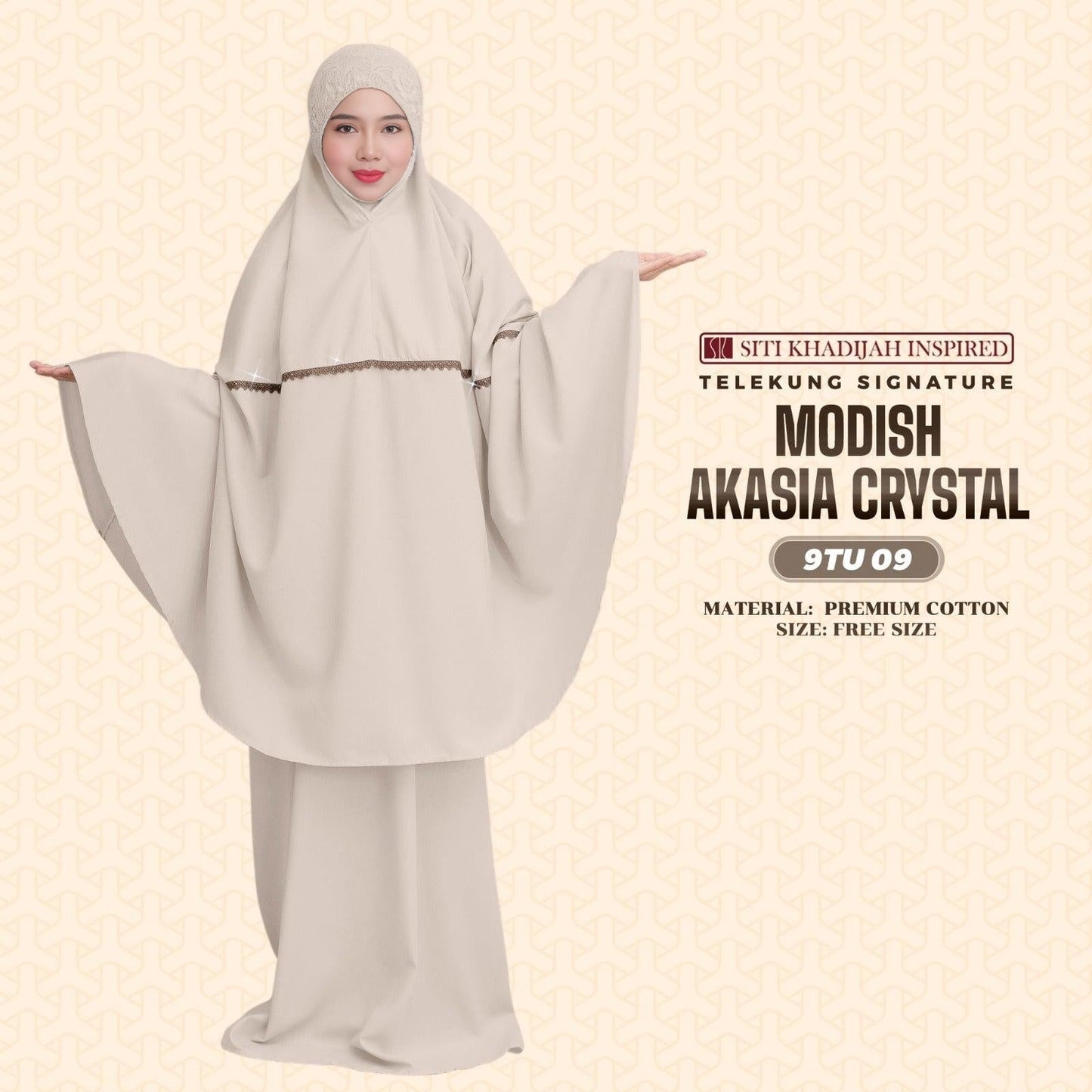 Telekung Siti Khadijah Inspired Modish Akasia Crystal Collection - Free Wovenbag (9TU)