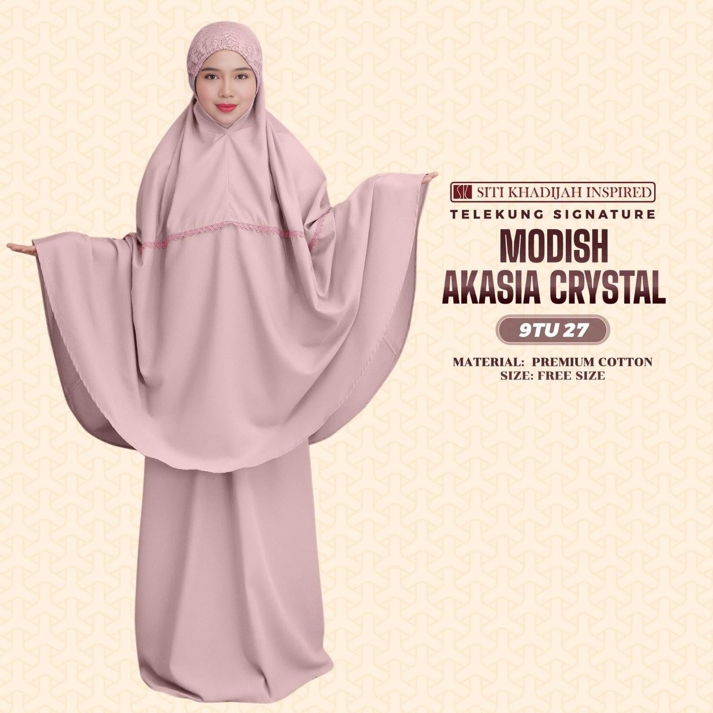 Telekung Siti Khadijah Inspired Modish Akasia Crystal Collection - Free Wovenbag (9TU)