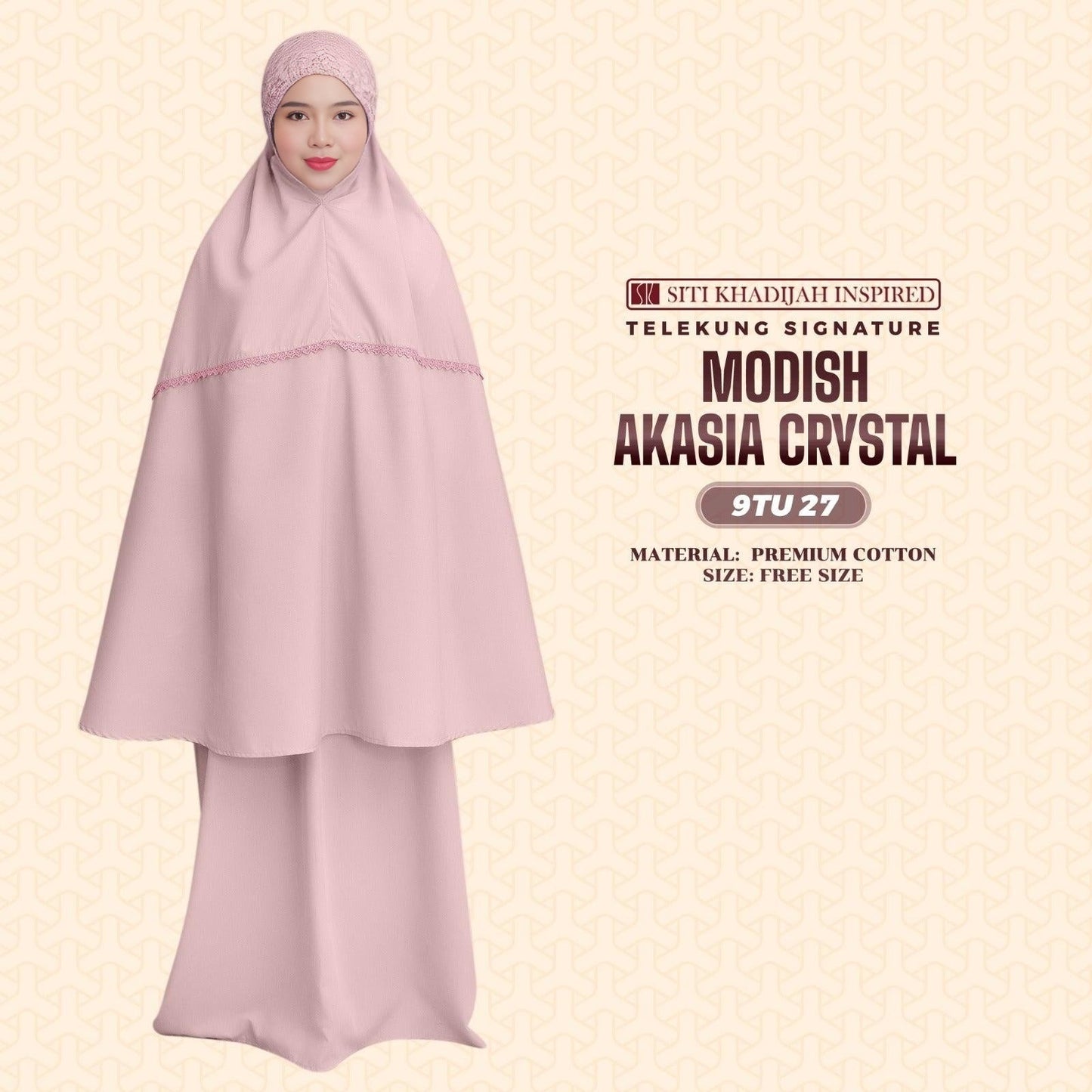 Telekung Siti Khadijah Inspired Modish Akasia Crystal Collection - Free Wovenbag (9TU)