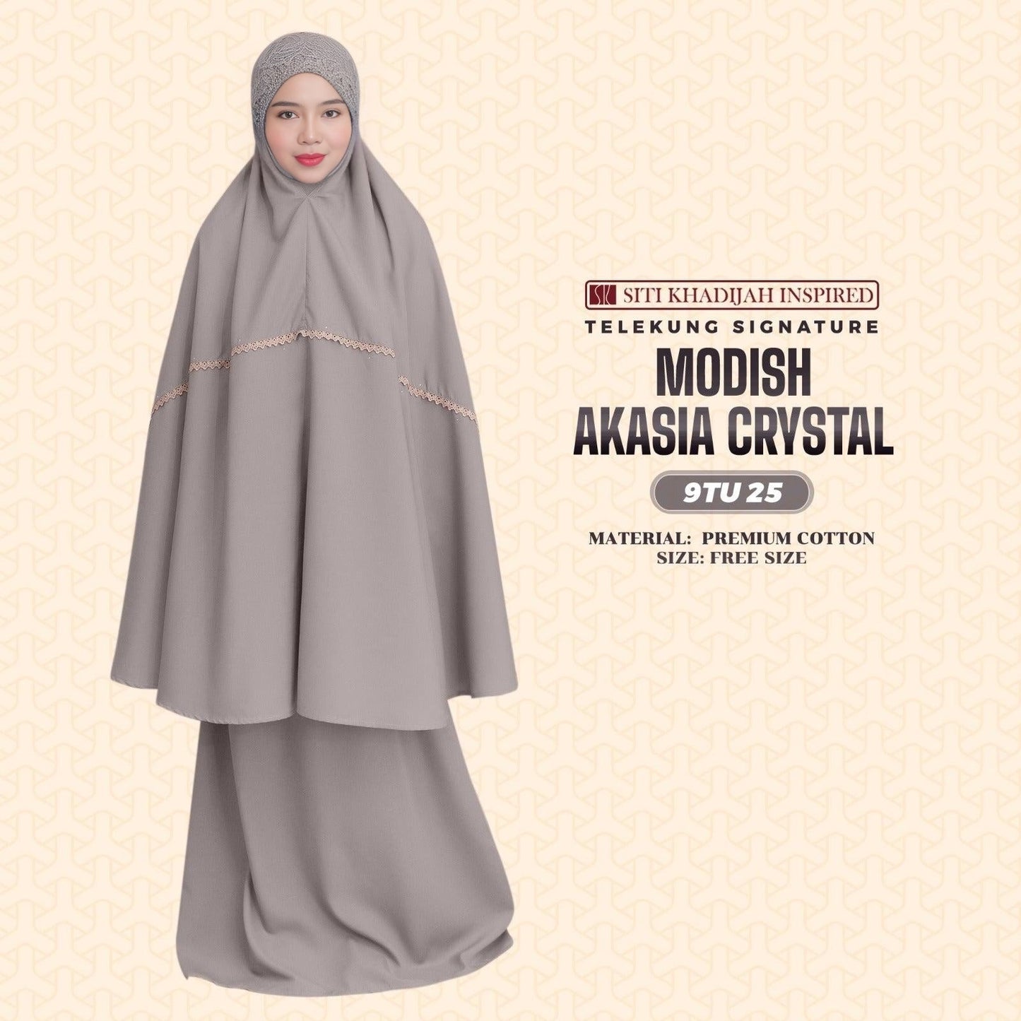 Telekung Siti Khadijah Inspired Modish Akasia Crystal Collection - Free Wovenbag (9TU)