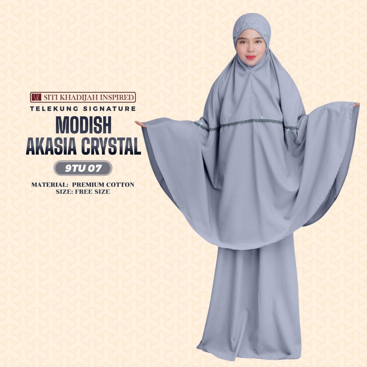 Telekung Siti Khadijah Inspired Modish Akasia Crystal Collection - Free Wovenbag (9TU)