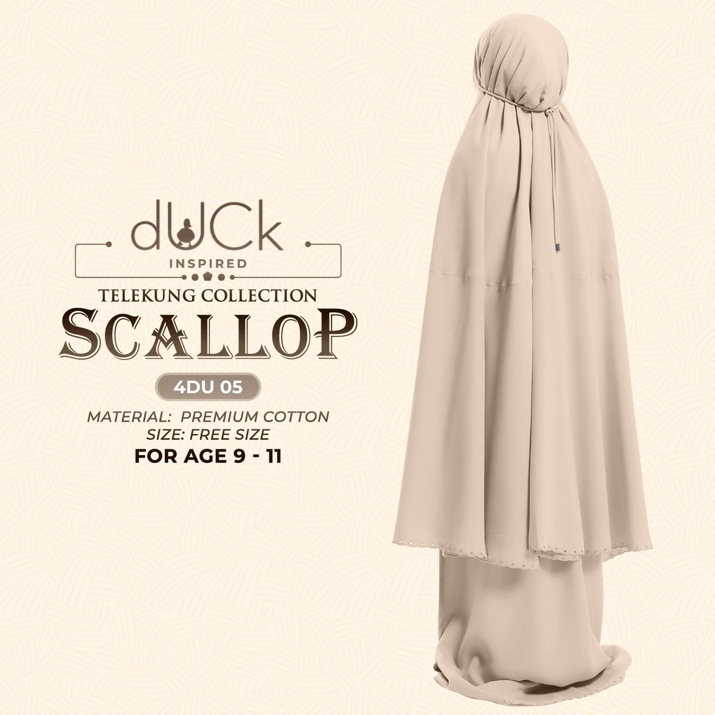 dUCk Scallop (Kid) Telekung Collection (age 9 to 11) Free Woven Bag