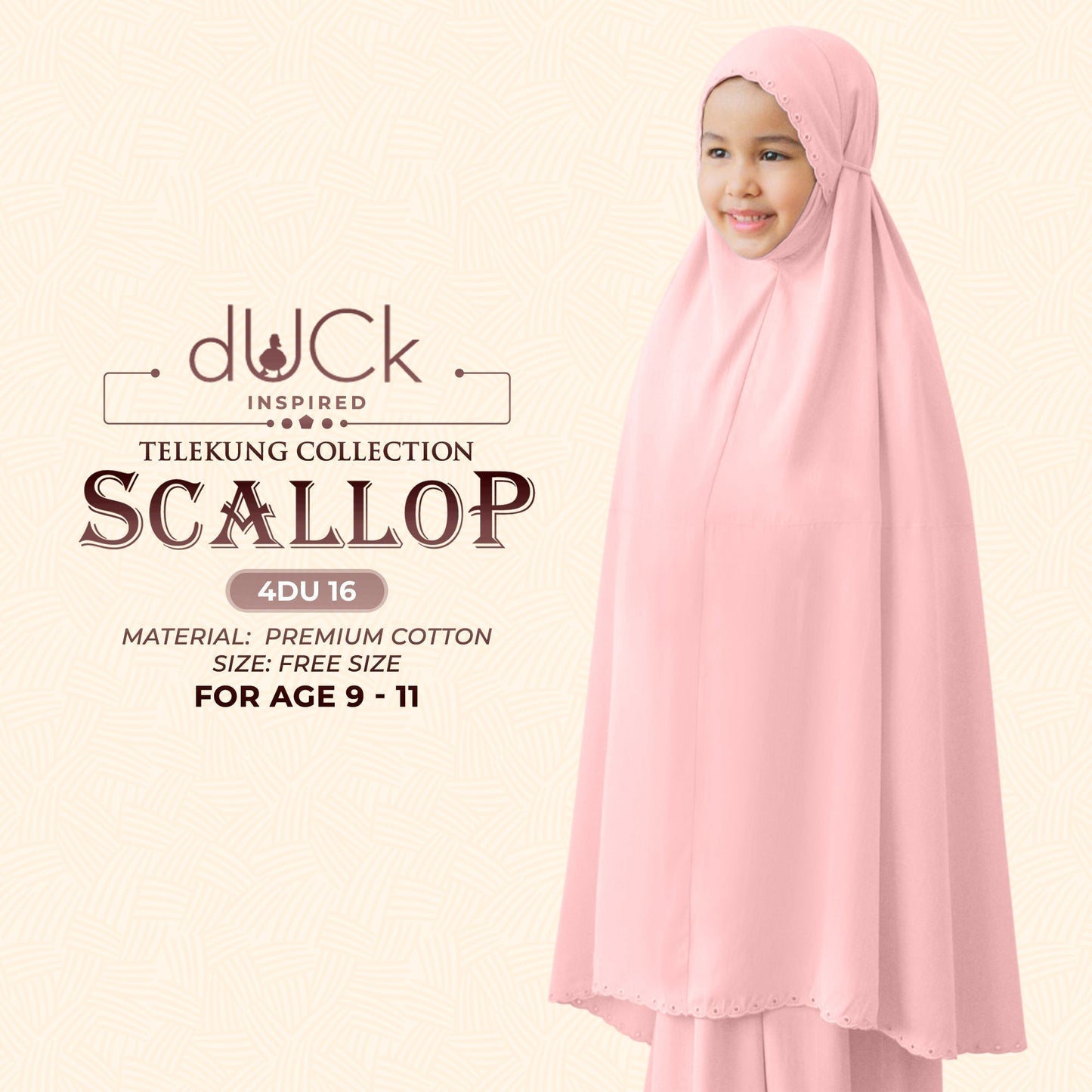 dUCk Scallop (Kid) Telekung Collection (age 9 to 11) Free Woven Bag