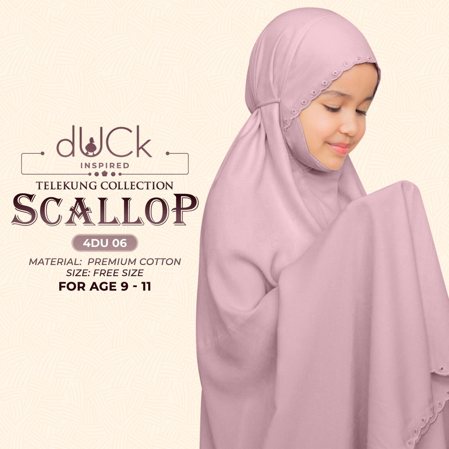 dUCk Scallop (Kid) Telekung Collection (age 9 to 11) Free Woven Bag